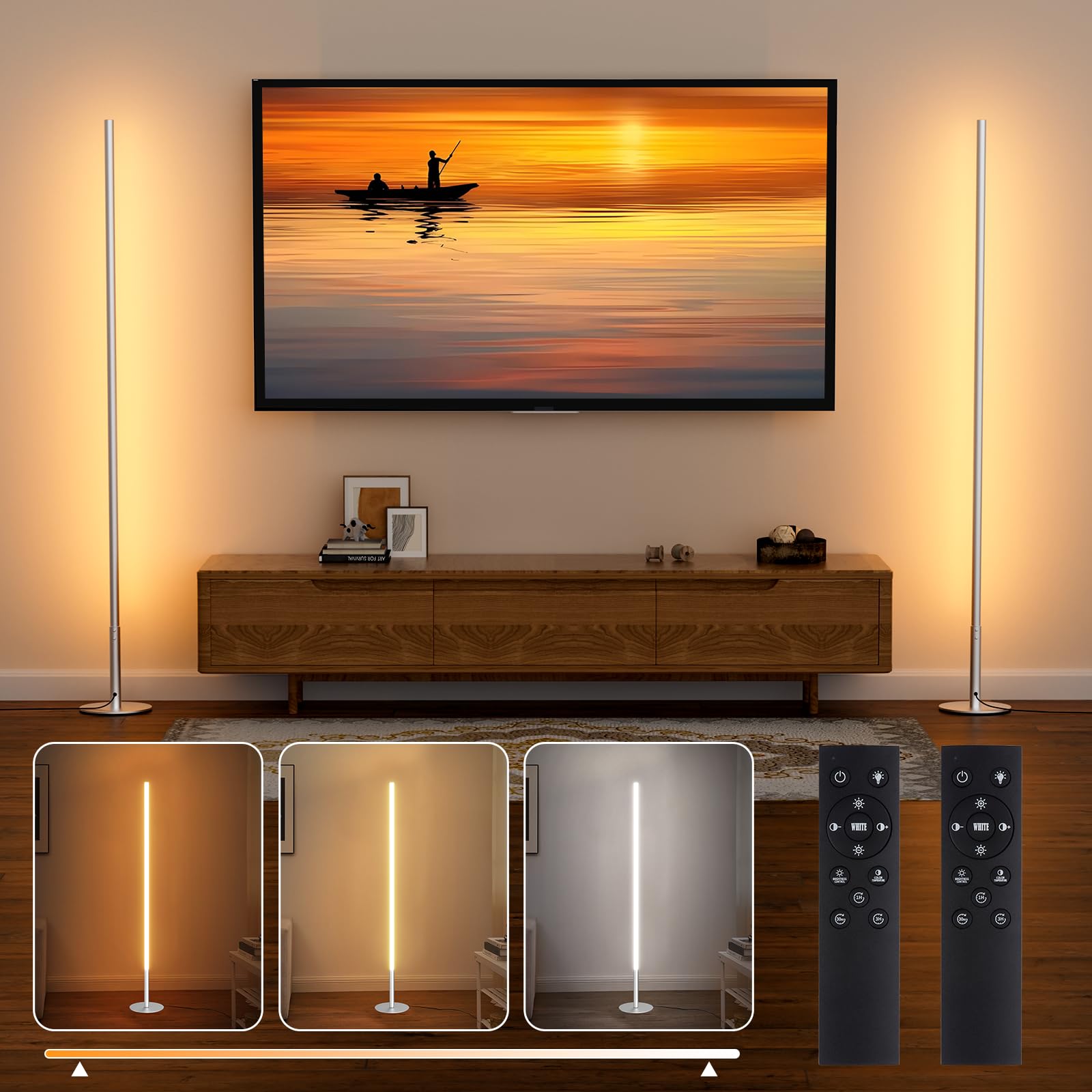 Hzitcigm LED Stehlampe Wohnzimmer, 2 Stück Stehleuchte LED Dimmbar Ecklampe mit Stufenlose Helligkeit & Farbtemperaturen 2700K-6500K, Memory-Funktion Standleuchte mit Fernbedienung für Schlafzimmer