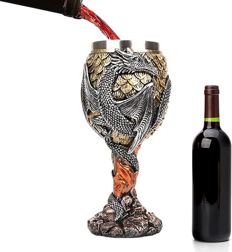 ARTBE Copa de vino de dragón, copa de acero inoxidable para beber cáliz de vino de dragones medievales, copa de dragón, copas, regalo creativo para