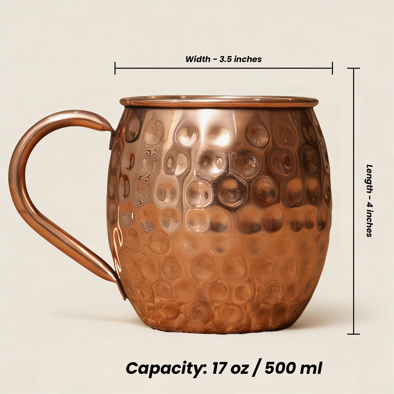 Craft Trade Moscow Mule Kubki zestaw 4 sztuk, ręcznie wykonane, młotkowane miedziane kubki z 4 miedzianymi słomkami i dzbankiem, idealny kubek do zimnych napojów, piwa, wina, barów, imprez, prezentów