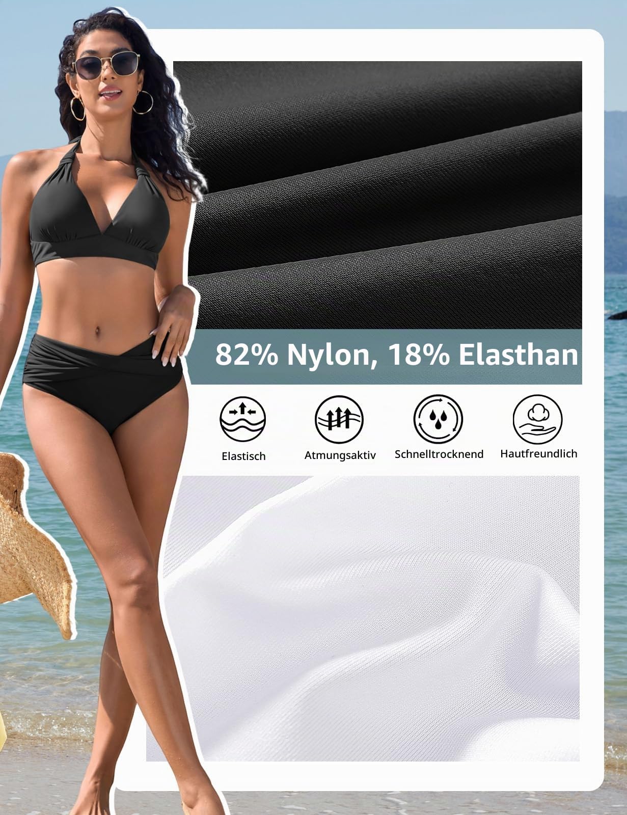 Bikini Damen Set Push Up Bikinis Zweiteiliger Bademode Swimsuit Träger Oberteil mit Nackenbügel