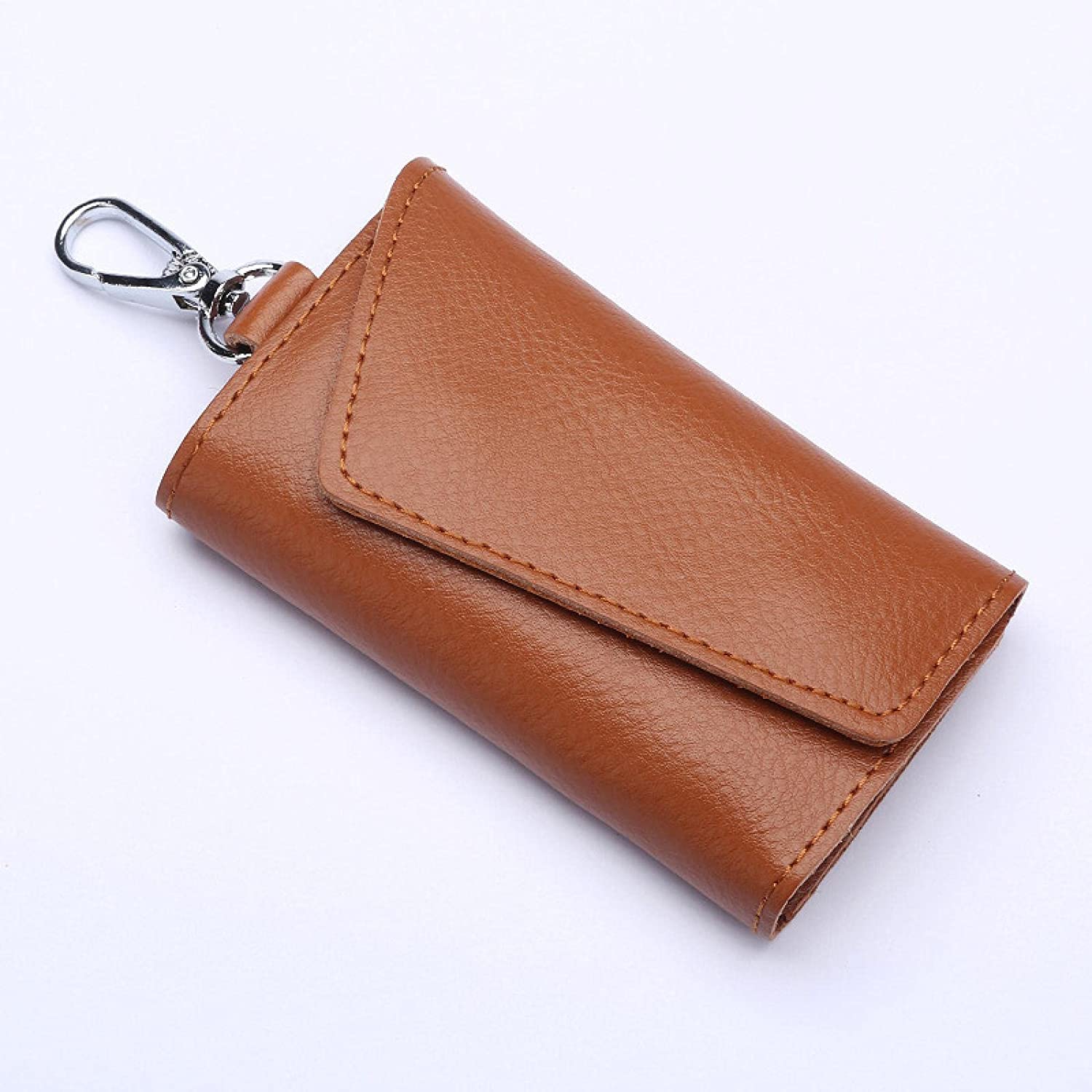 MOSHUO Keychain Men Women Key Holder Organizer Pouch Cow Split Car Key Wallet Housekeeper Key Case Mini Card Bagfaraday Pouch Orange (Color : Brown)