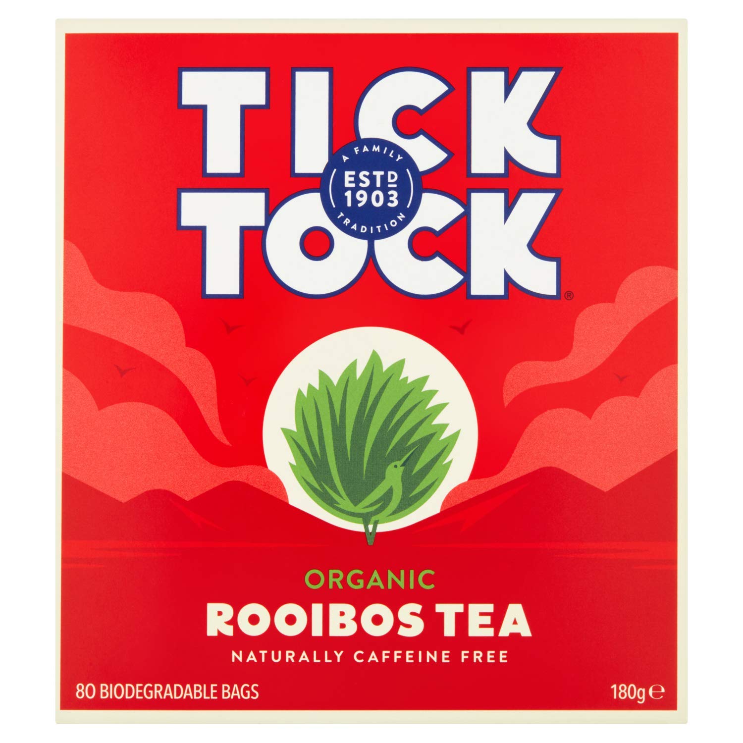 Tick Tock Organic Rooibos Tea, Pack of 4 x 80 tea bags (320 bags), Naturally Sweet Caffeine-Free Herbal Bio-Degradable UK Redbush Tea