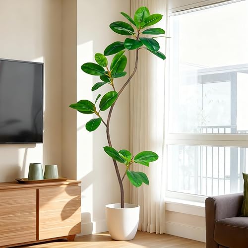 Miniatura 5 de Árbol de Goma Artificial de 5.2 pies, Plantas de Imitación para Interior, Árboles Artificiales de Piso para Interior, Plantas Falsas, Plantas