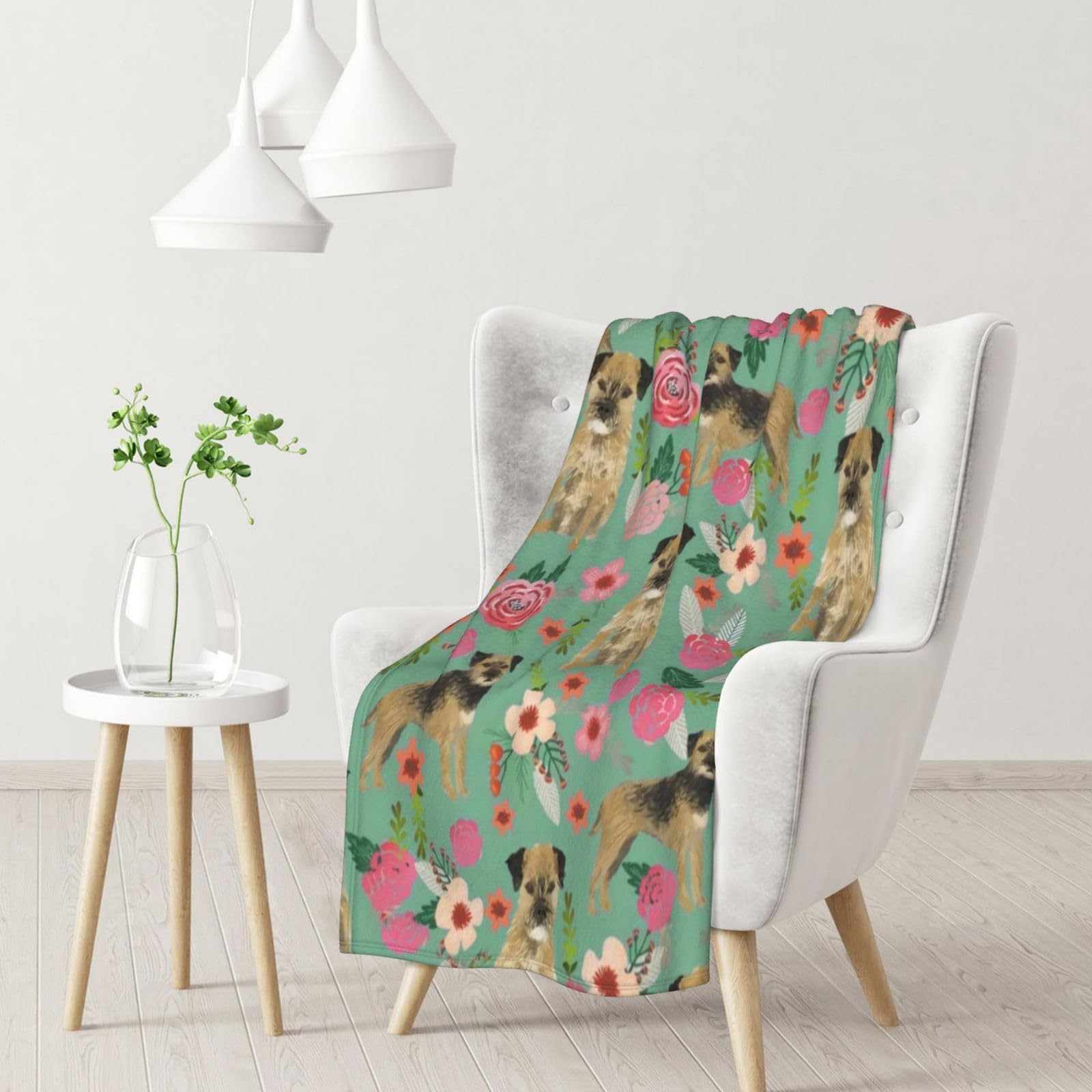 Tcoay Border Terrier Florals Dog Breed,Throws For Sofa Bed Chair, Decorative Throw Blanket, Blanket for Travel 30x40 inches