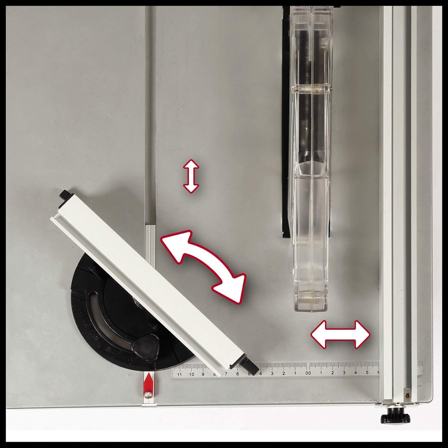 Die Einhell Tischkreissäge TC-TS 200 (800 W, 45 mm Schnitthöhe, Ø 200 mm Sägeblatt, Winkelanschlag, Sägeblattneigung, Schiebestock)