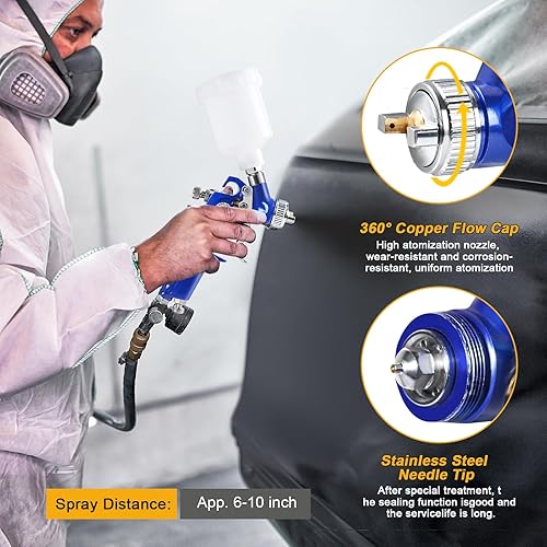 Miniatura 4 de SI FANG HVLP - Pistola pulverizadora con boquilla de 0.031 in, mini compresor de aire, pulverizador de pintura de 125 cc de taza, pistola de pintura