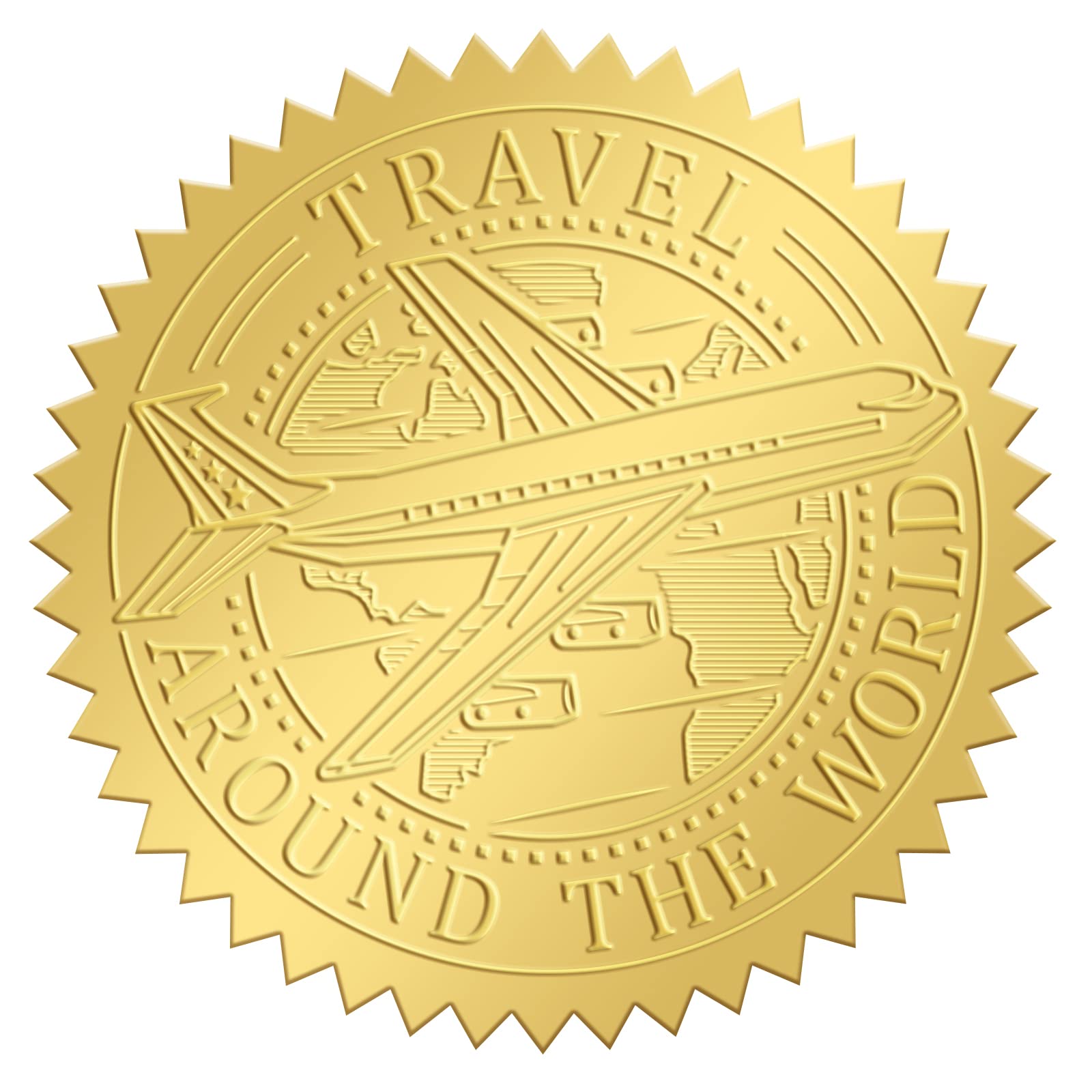 CRASPIRE 2" Gold Foil Sticker Airplane 100pcs Certificate Seals Gold Embossed Round Embossed Foil Seal Stickers for Envelopes Invitation Card Diplomas