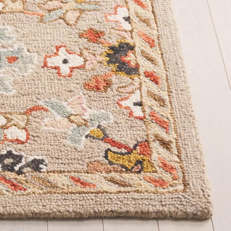 Image of Handmade Premium AFIFA Collection Woollen Rug Loop Pile Floral Hand Tufted Carpet for Living Room Bedroom Drawing Room Hall and Floor 3X5 Size