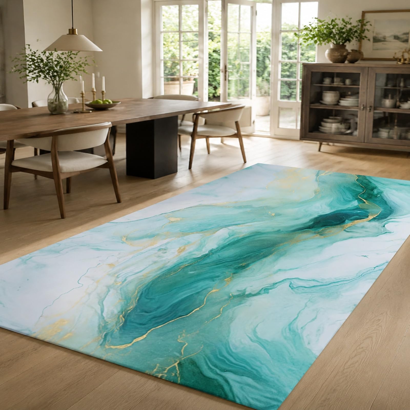 Tappeti quadrati, 160 x 160 cm, Astratto Moderno Verde Giallo Bianco, Tappeto quadrato Salotto Soggiorno Decorazione, Grandi Tappetino per Il Letto Divano,