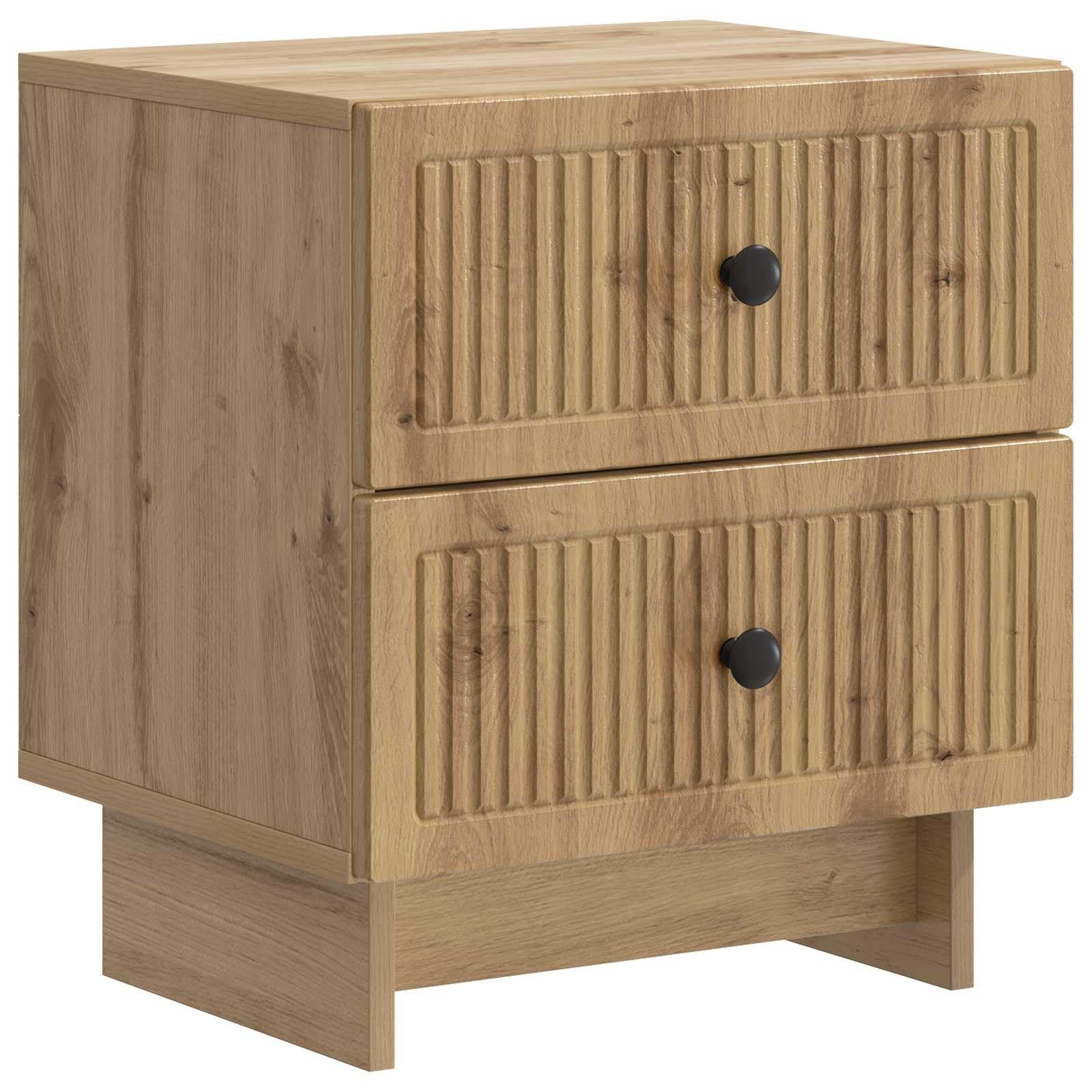 Stolik nocny z dębu Artisan z 2 szufladami i dużą ilością miejsca do przechowywania, 43 x 34,5 x 47,5 cm, materiał drewnopochodny do sypialni, salonu, wszechstronne przechowywanie i