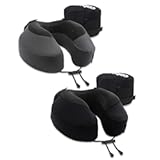 Evolution S3 Travel Pillow - Dr Recommended Neck Pillow for Travel - Memory Foam Airplane Pillow - Neck Pillow with Attachment Straps Support for Car&comma; Home&comma; and Office&comma; Set of 2 Grey and Black