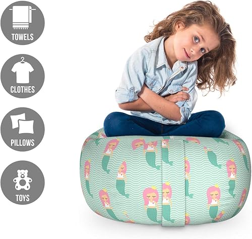 Miniatura 47 de Lunarable Silla de almacenamiento para adolescentes, coloridos patines de estilo retro, para actividades juveniles, para niñas y niños, divertido