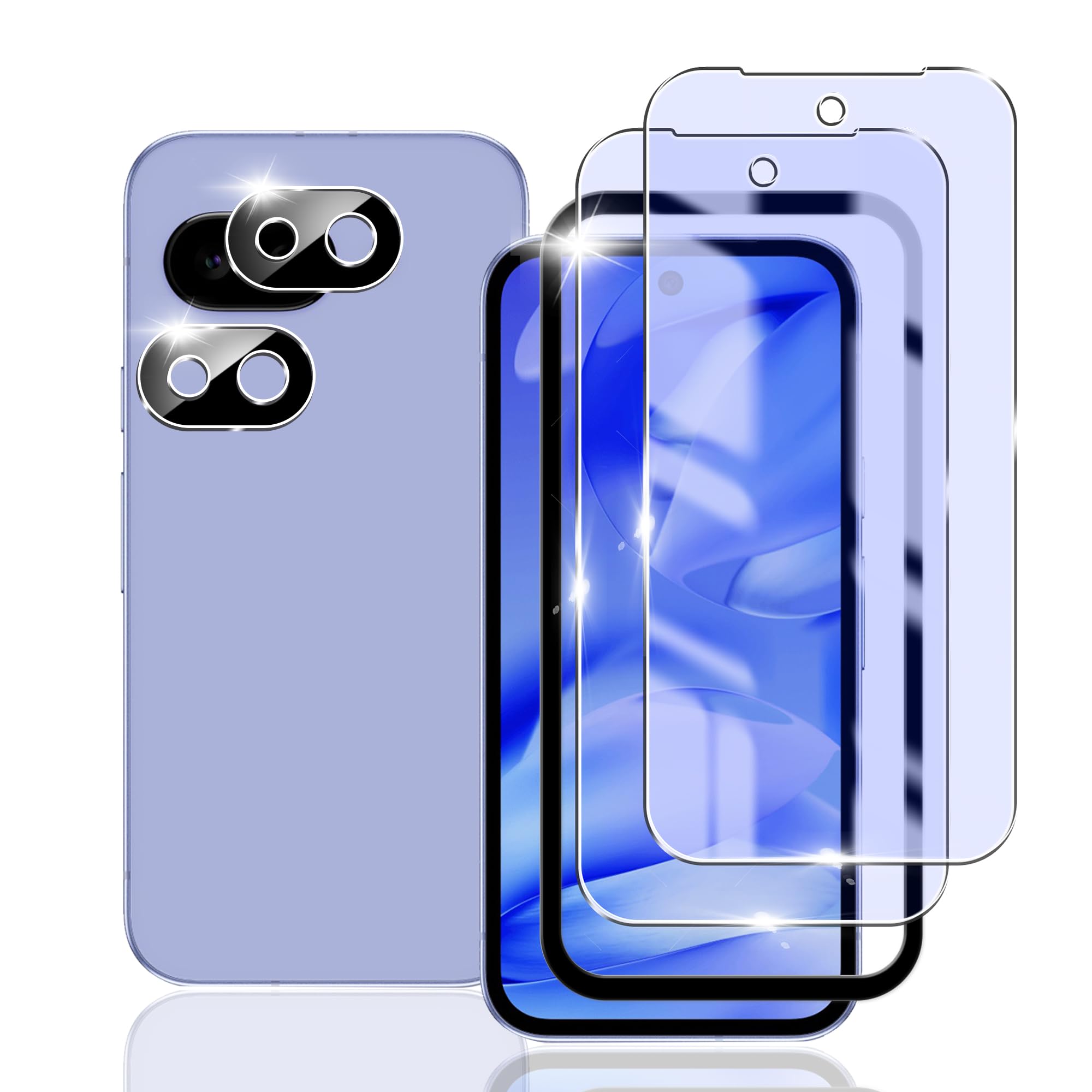 For Google Pixel 9a ガラスフィルム 【 ブルーライトカット 】 + Google Pixel 9a カメラフィルム【2+2枚セット】 Pixel 9a 目の疲れ軽減 指紋認証対応 グーグルピクセル9a 液晶保護フィルム 日本製素材旭硝子製/高硬度9H/指紋防止/耐衝撃/気泡防止 対応 液晶強化ガラス Pixel 9A
