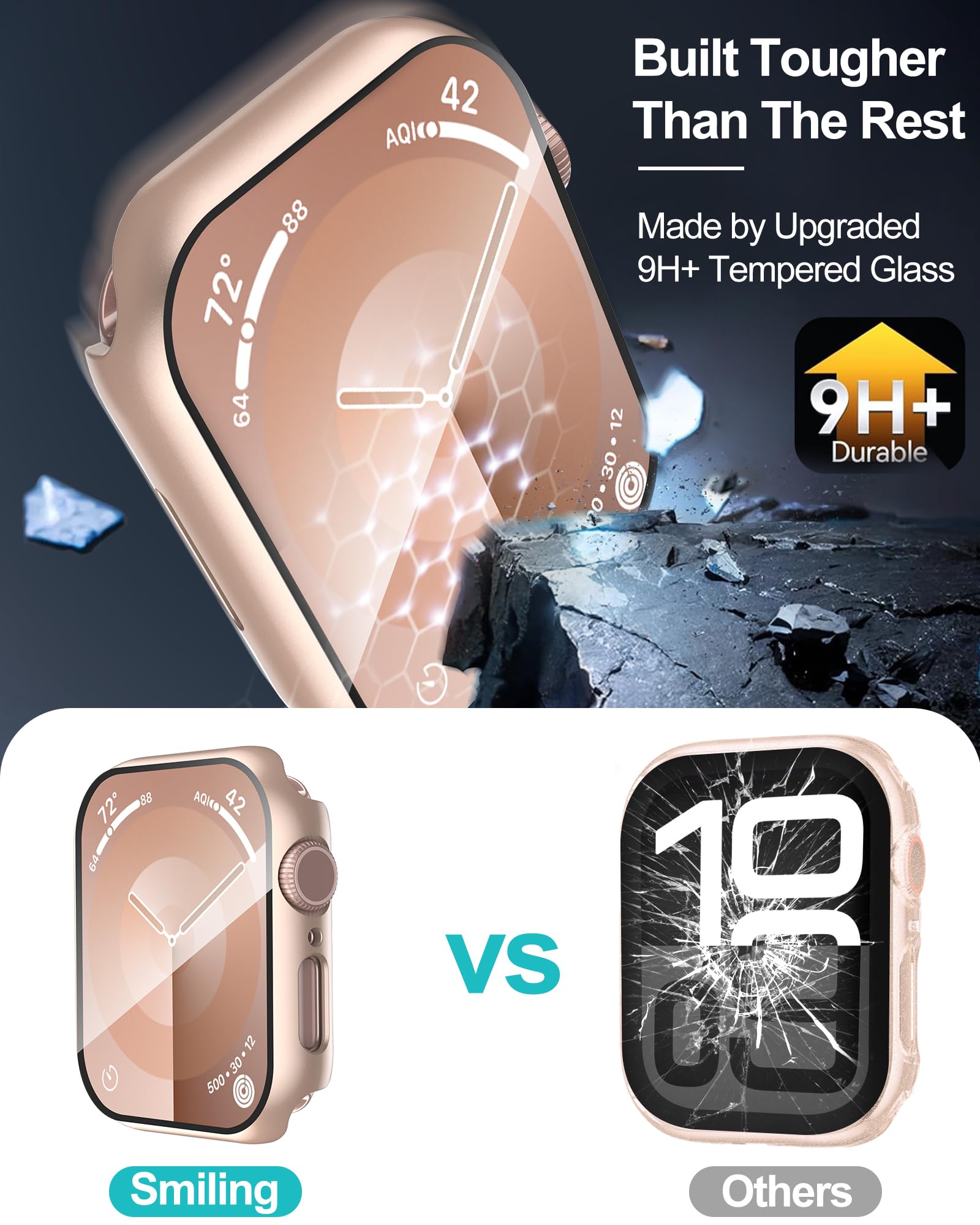 Smiling Pack Hülle kompatibel mit Apple Watch SE 2/SE Serie 6/5/4 40 mm mit gehärtetem Glas Displayschutzfolie, harte PC-Hülle, insgesamt Schutzhülle, 1 Roségold + 1 Transparent
