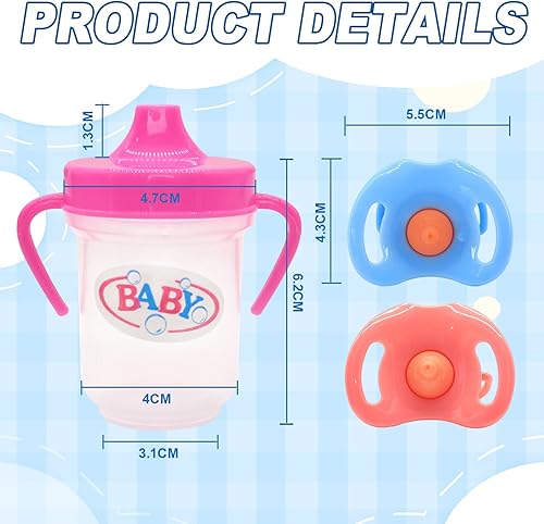 Miniatura 6 de Juego de biberones para muñecas, 2 tazas para beber muñecas con 2 chupetes de juguete, accesorios para muñecas de bebé, juguetes para regalo para