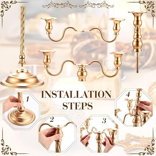 Miniatura 3 de Zhehao Paquete de 9 candelabros dorados de 21 pulgadas de metal de altura para candelabros antiguos de piso para centro de mesa de 5 brazos para