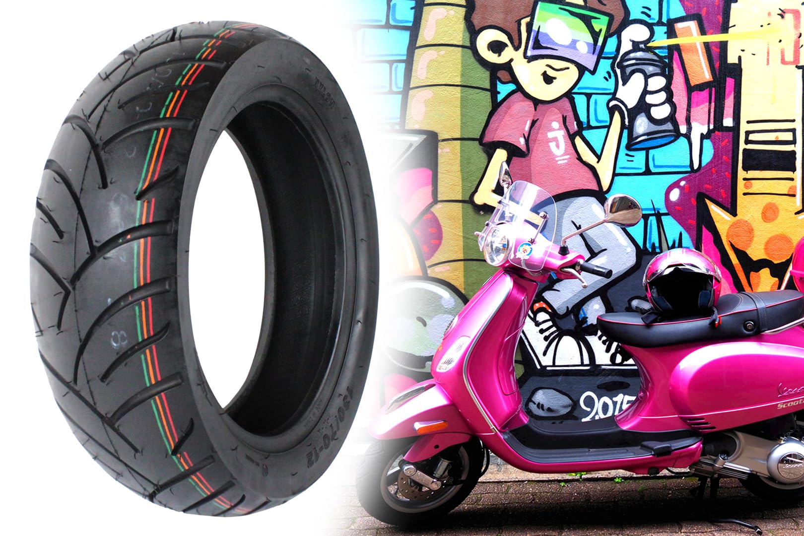 Roller Reifen 130/70 x 12 Zoll, TL, 62P, PR507 kompatibel mit Yamaha Peugeot Aprilia Piaggio Kymco Vespa Roller