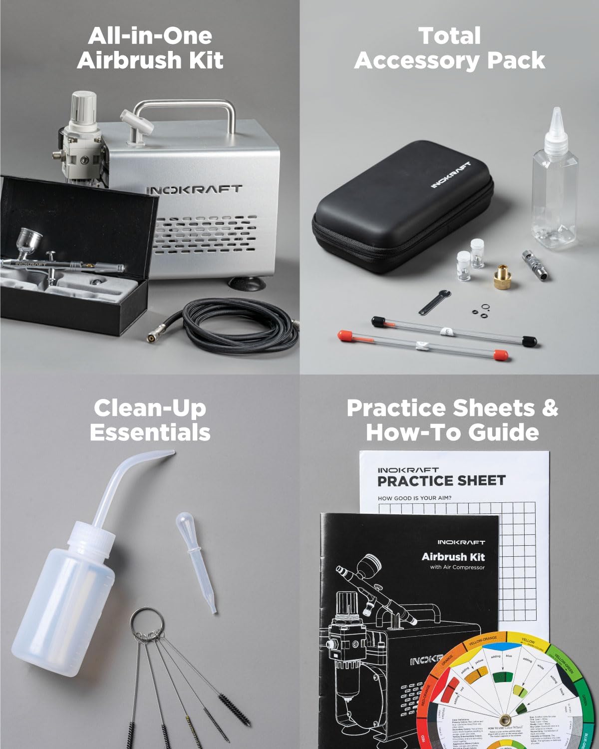 Categorized components of the InoKraft Airbrush Kit
