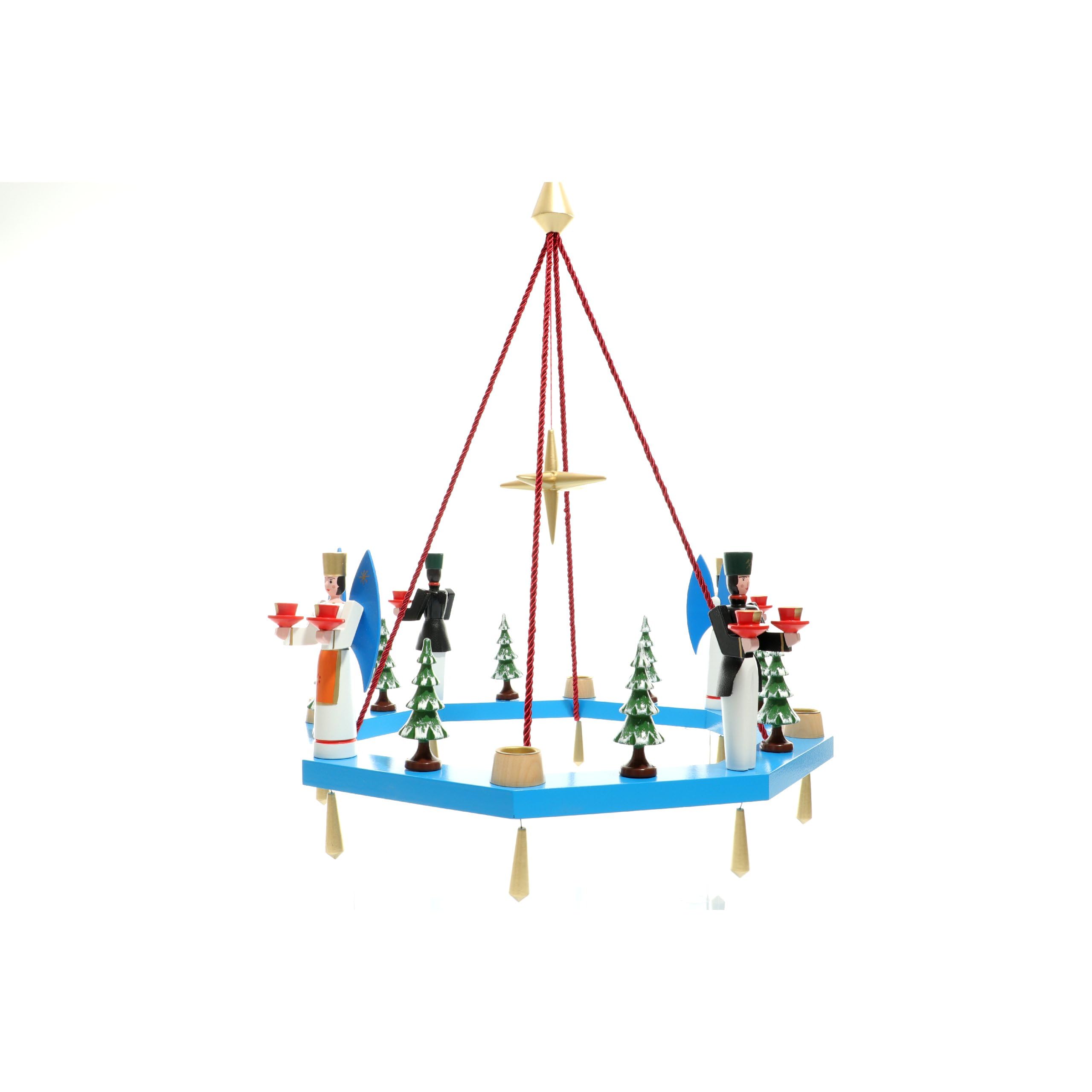 Rudolphs Schatzkiste Lichterkranz Adventskranz blau mit Engel und Bergmann BxT = 38x38cm NEU Leuchter Hängeleuchter Advent Kerzen Dekoration Seiffen Erzgebirge Holz Weihnachten