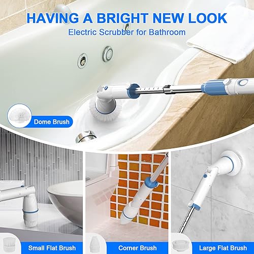 Miniatura 3 de IEZFIX - Cepillo eléctrico de limpieza giratorio para baño, ducha XL10W, mango largo con 7 cabezales de cepillo reemplazables para bañera, suelo,