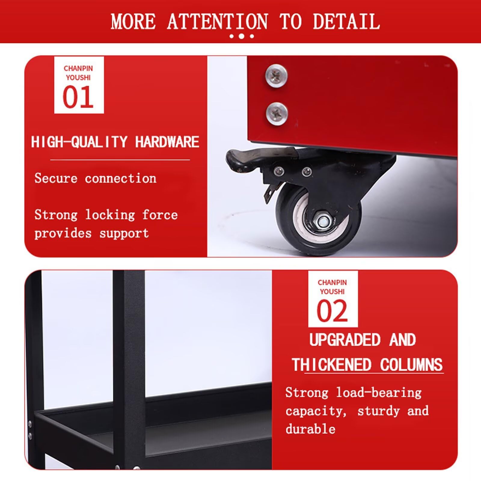 Carrello Portautensili Officina Carrello da Officina con 3 Ripiani Con cassetto e Pegboard Per Bagno Cucina Camera da letto Soggiorno(65x36x78cm) Rosso
