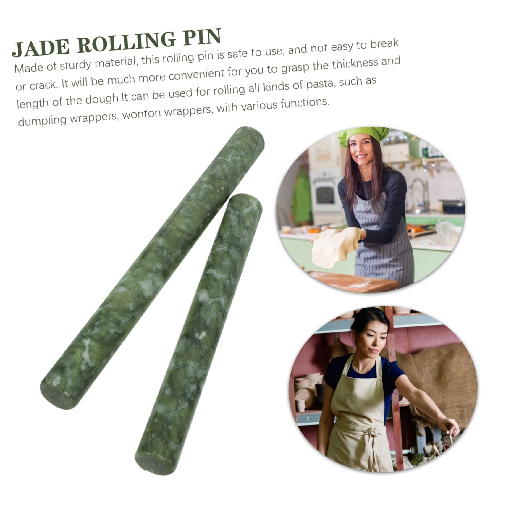 Rouleau à Pâtisserie en Jade Vert, Lot de 2, Antiadhésif et Facile à Utiliser, pour Pâte à Raviolis et Pâtes Fraîches, Résistant et Solide