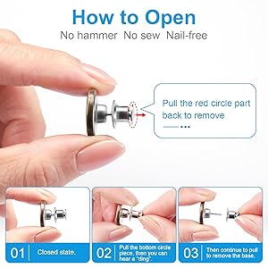 KUNTAERY 8 Sets Button Pins for Jeans, Pants Button Replacement, No Sew Reusable Adjustable Loose Jeans Button Waist Tightener, Reduce Too Big Pants Waist to Make Smaller