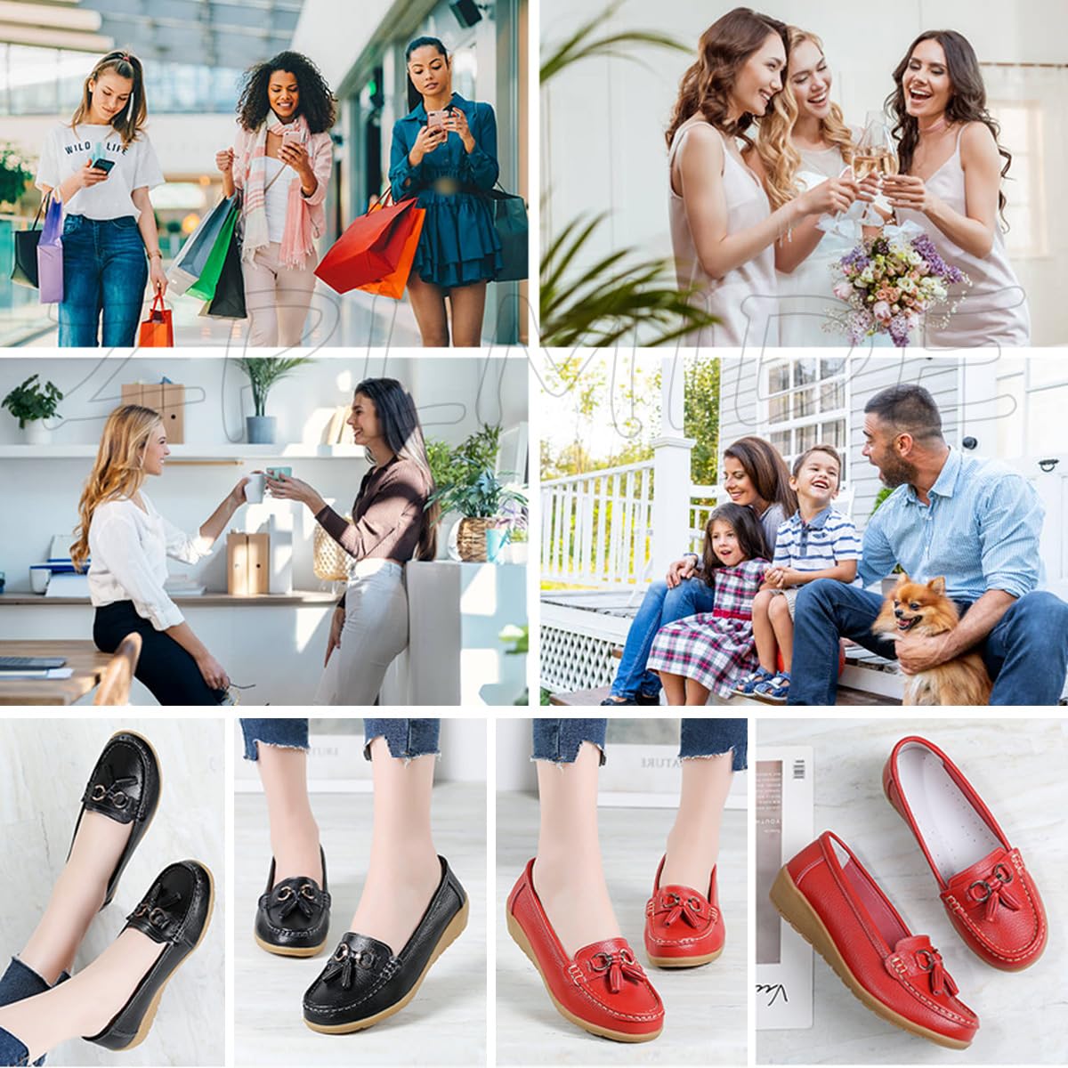 Mocassini ortopedici da donna in pelle traspirante, vestibilità larga, mocassini classici con zeppa tacco casual slip-on scarpe da trekking