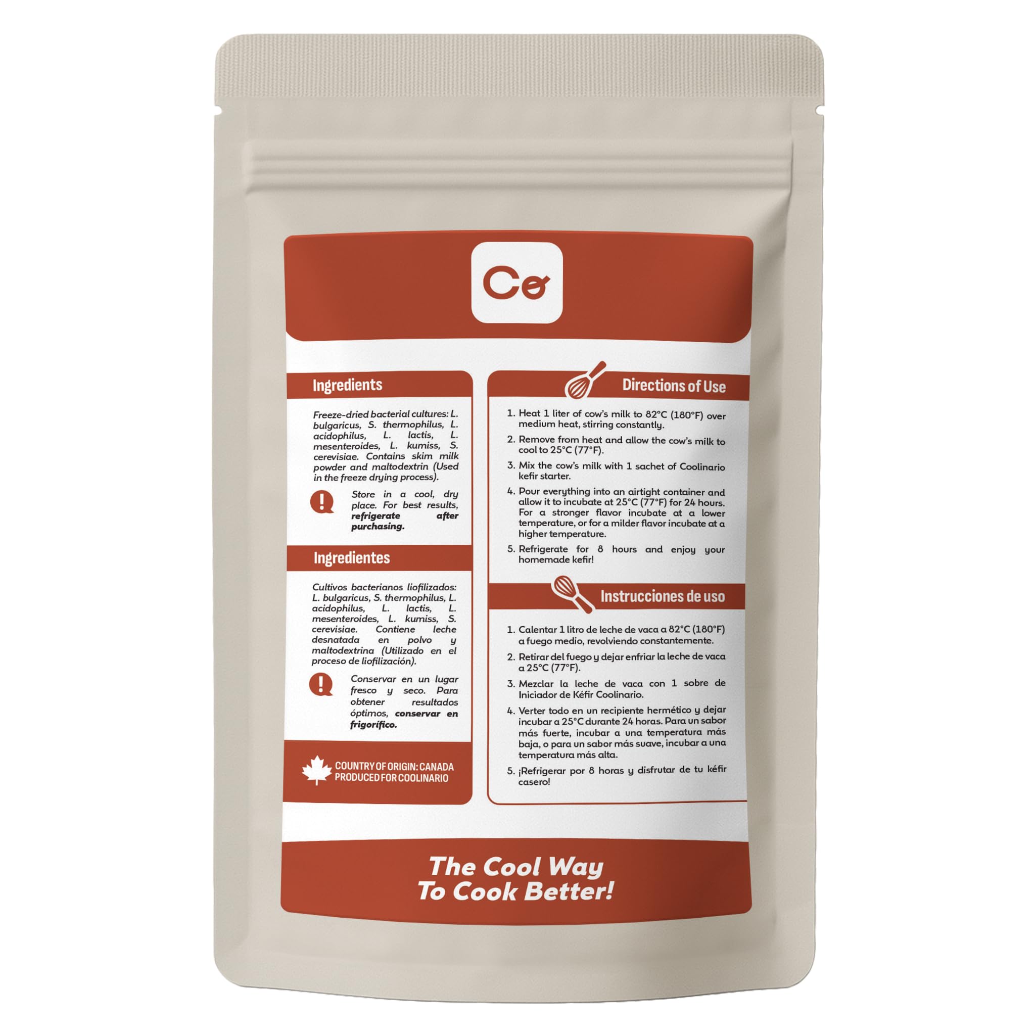 Coolinario Fermentos para Kéfir 5 Sobres 1.5g Cultivos Casero Probióticos Vivos Sin OGM Sin Conservantes Sin Gluten