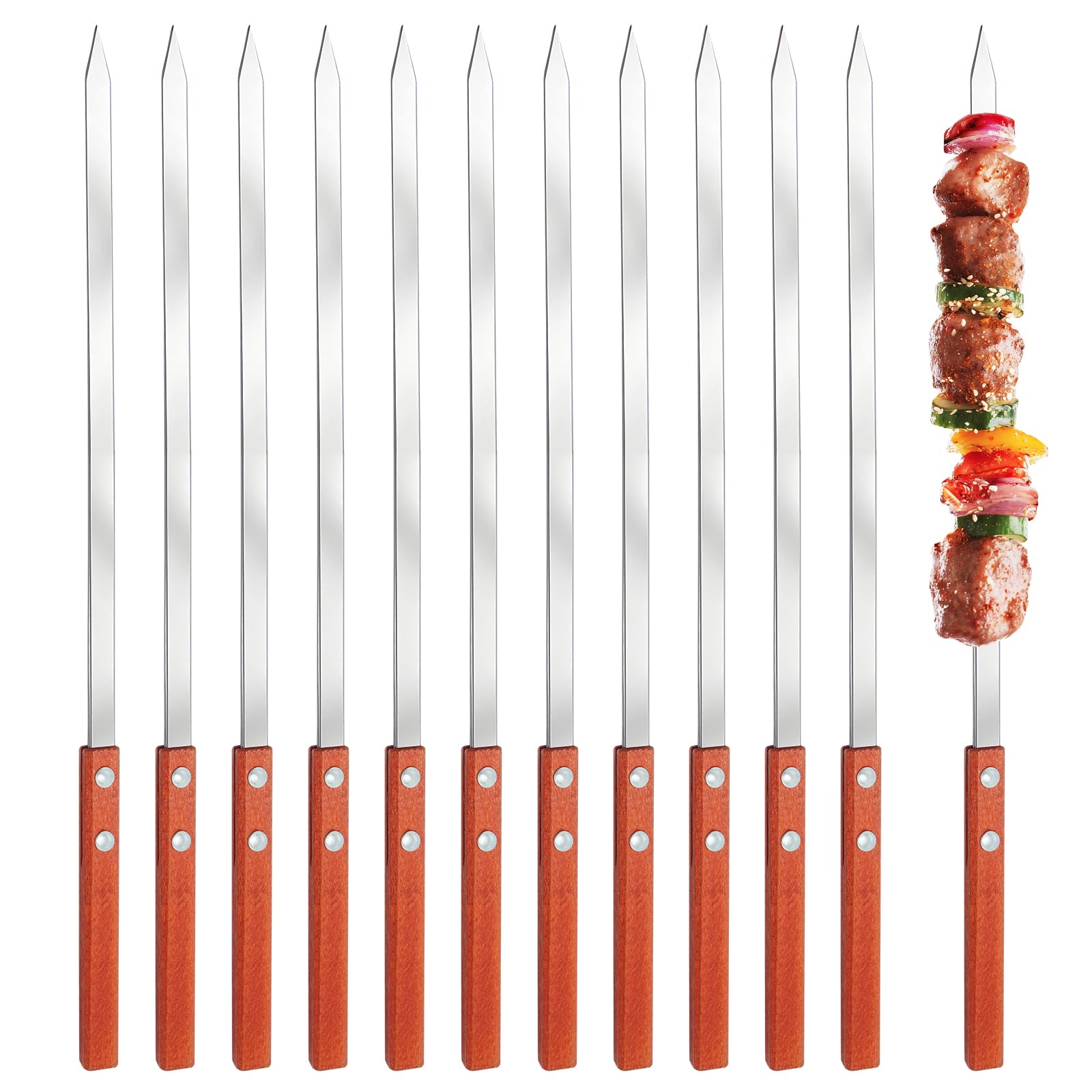 8 Pezzi Spiedini Riutilizzabili 40cm, Spiedini per Barbecue, Spiedini Griglia, Spiedini Grigliati in Acciaio Inox, Accessori Barbecue per Shish Kebab Verdure Pane Salsicce
