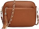 LassZone Crossbody Bag for Women PU Leather Cell Phone Shoulder Handbags Small Camera Purse with Tassel | Chain Strap