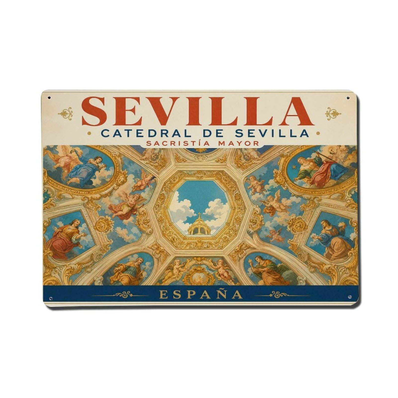 Yrnq 08X12inch Vintage Style Vintage Cathedral Sacristy Baroque Ceiling Spain Metal Tin Sign