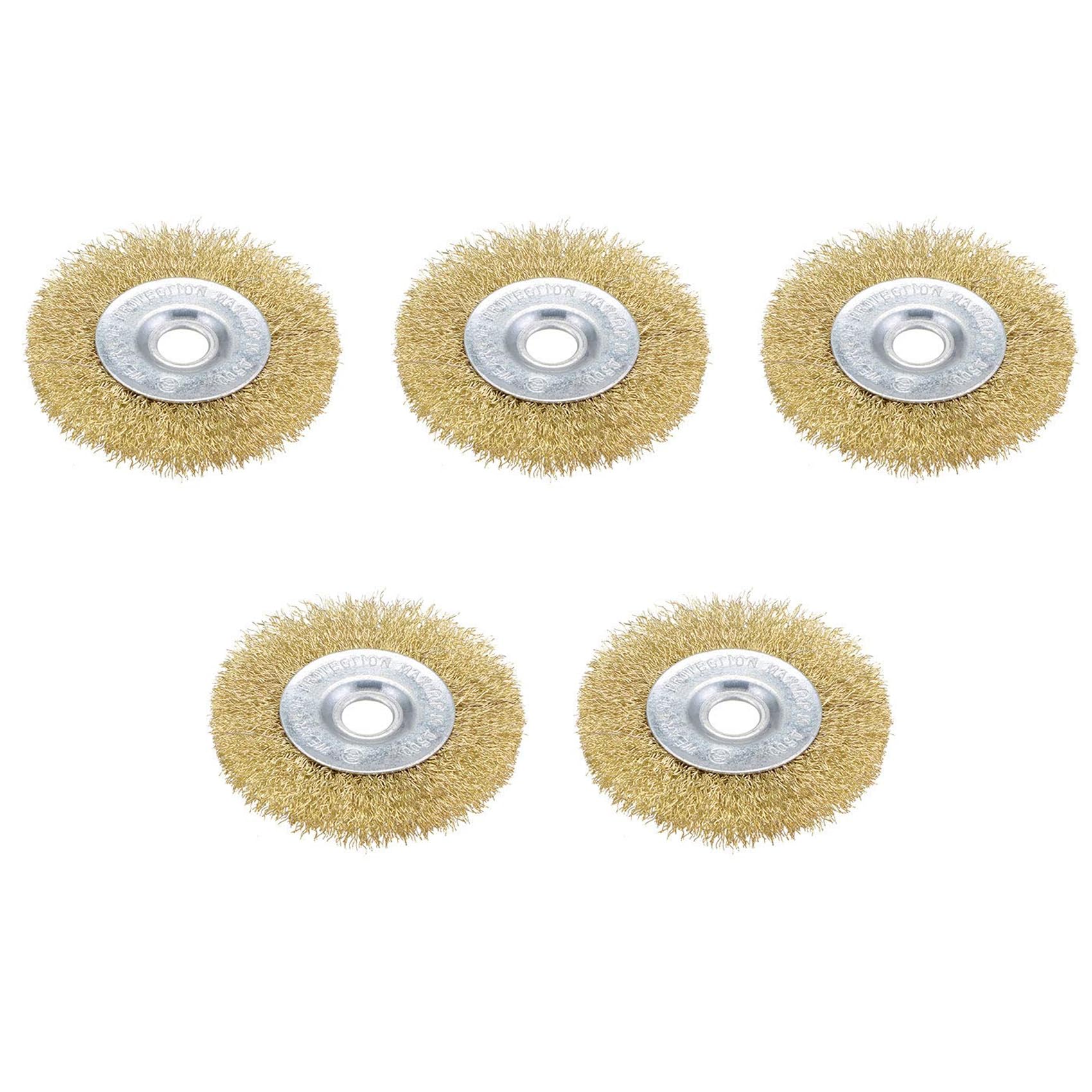 HAFRILY 4 Inch Patio Cleaner Wire Brush for Ryobi Drill with 5/8 Inch Arbor Hole Heavy Duty Brass Crimped Steel Wire Brush Set 5Pcs for Rust Removal Cleaning Sanding Polishing for Wire Wheel