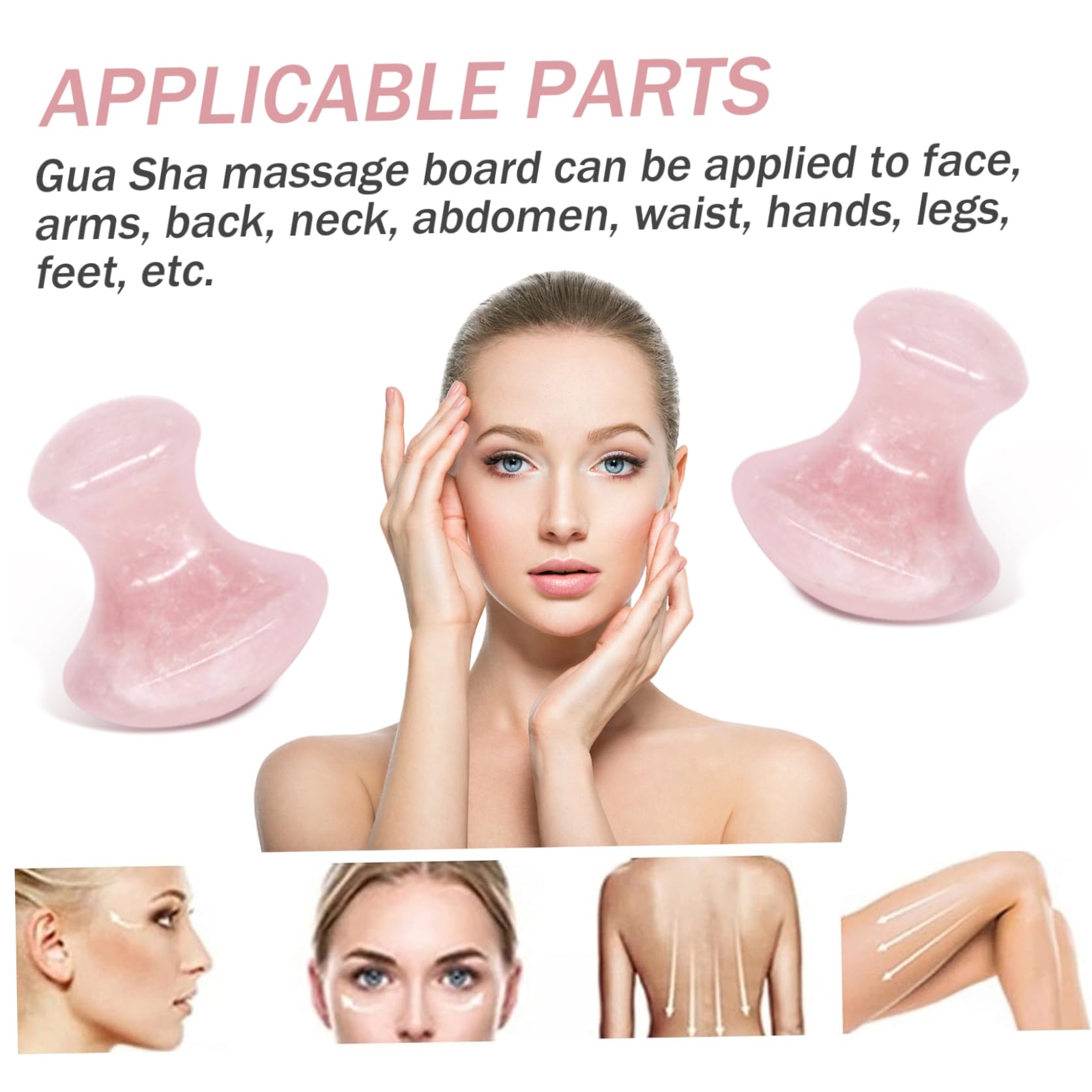 2 pièces rouleau de jade pour le visage en forme de champignon soins la peau Gua Sha outils pour le visage lisse à bords ronds SPA Rose Quartz rouleau outil massage pour soulager les.