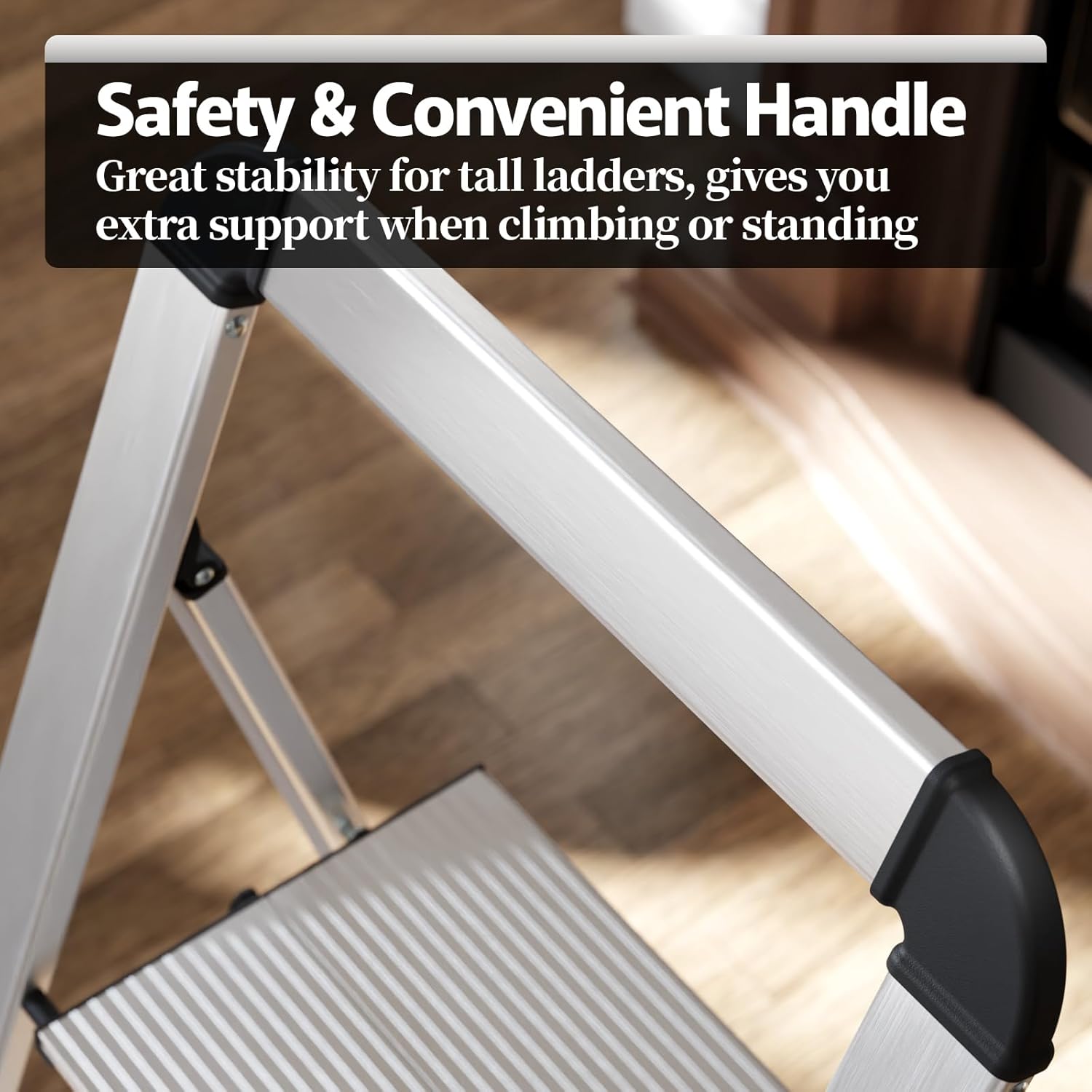 KINGRACK Aluminum 5 Step Ladder, Lightweight Step Stool with Non-Skid Pedals, Handrail, 330 LBS Foldable Step Ladder for Kitchen, Garage, Home, Space Saving, Sturdy and Portable, Silver - Image 6