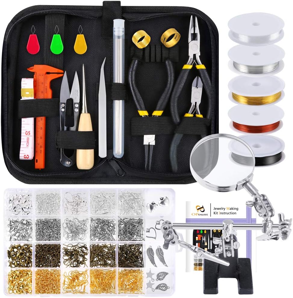 PP OPOUNT 1116 PCS Jewelry Making Supplies with Jewelry Making Tools, Jewelry Wire, Earring Charms, Jewelry Findings, Helping Hands for Jewelry Making and Repairing