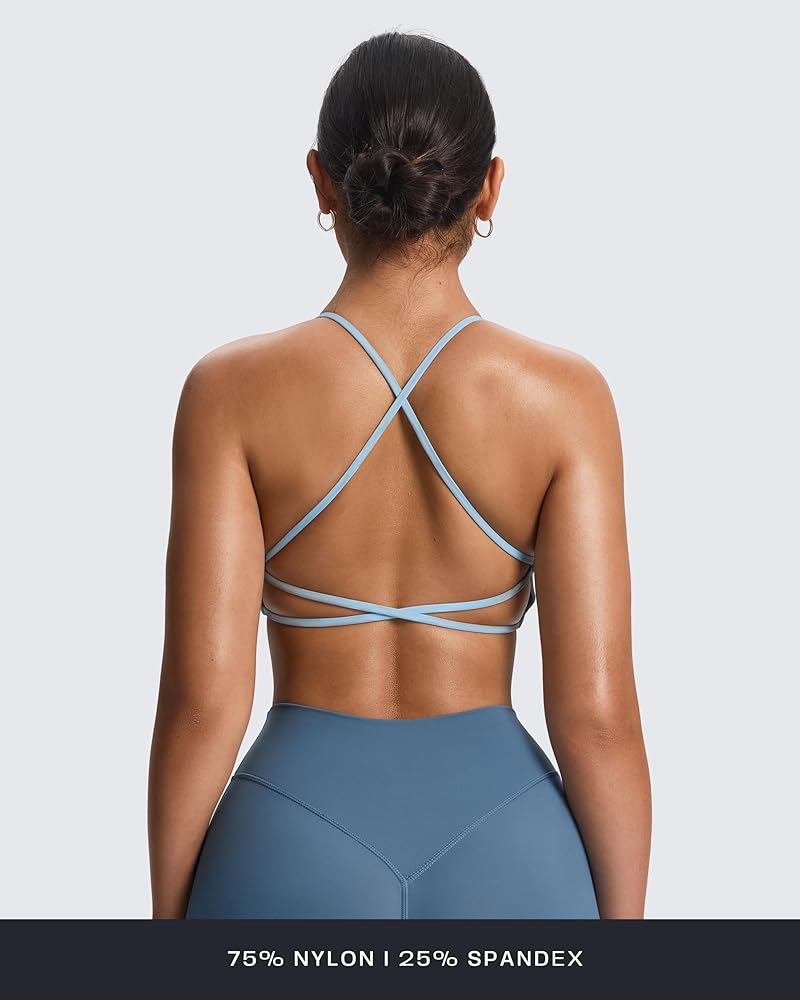 Aoxjox Vrouwen Workout Sport BH's Fitness Gewatteerde Rugloze Yoga Crop Tank Top Twist Back Cami, 1 zwart, M