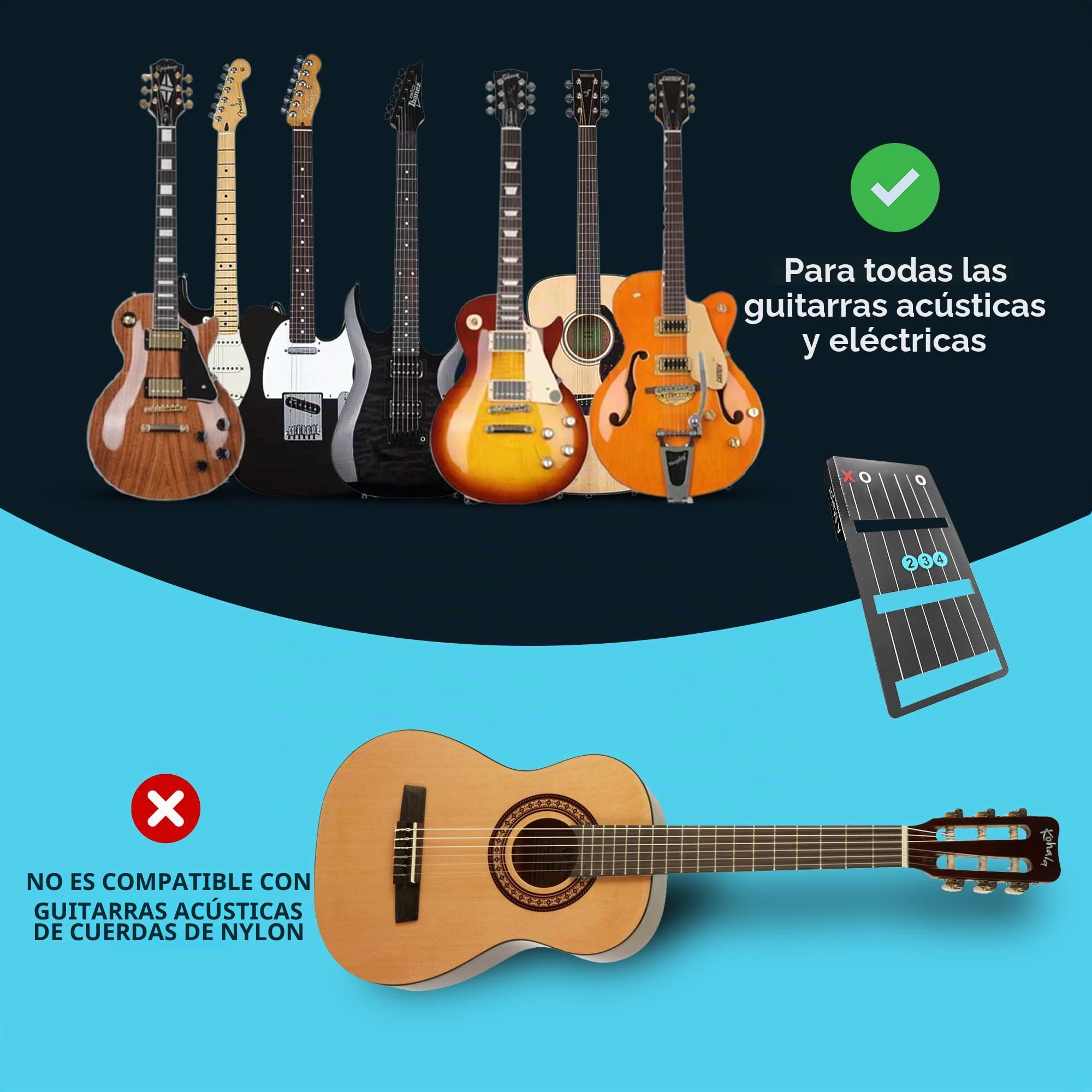 Tarjetas de acordes para aprendizaje de guitarra acústica o eléctrica, edición de lujo con funda, aprenderás a tocar con la tarjeta colocada en el diapasón, regalo para guitarristas
