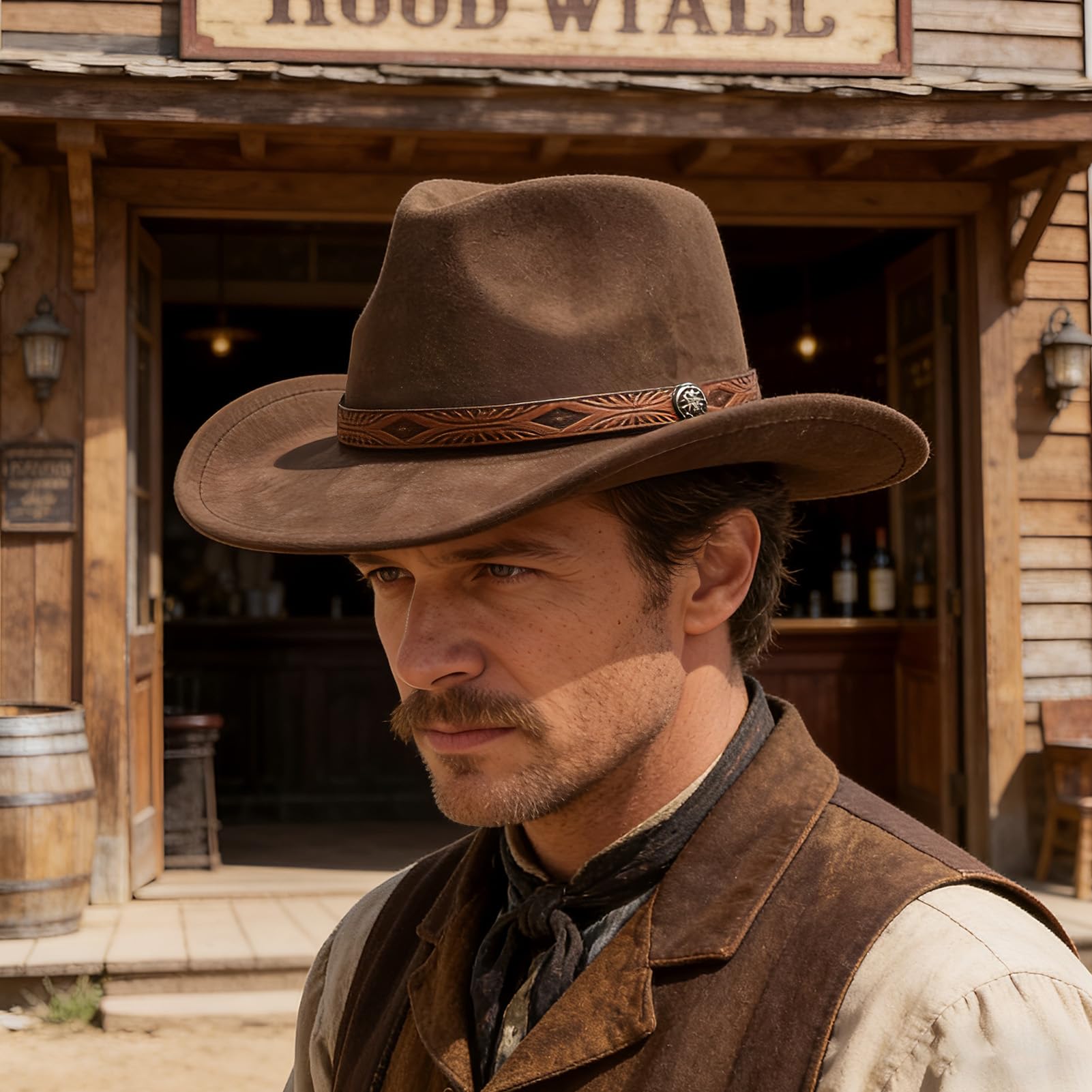 Chapeau Western en Daim Denim Unisexe, Chapeau de Cowboy à Large Bord, idéal pour la décoration DIY (Marron)