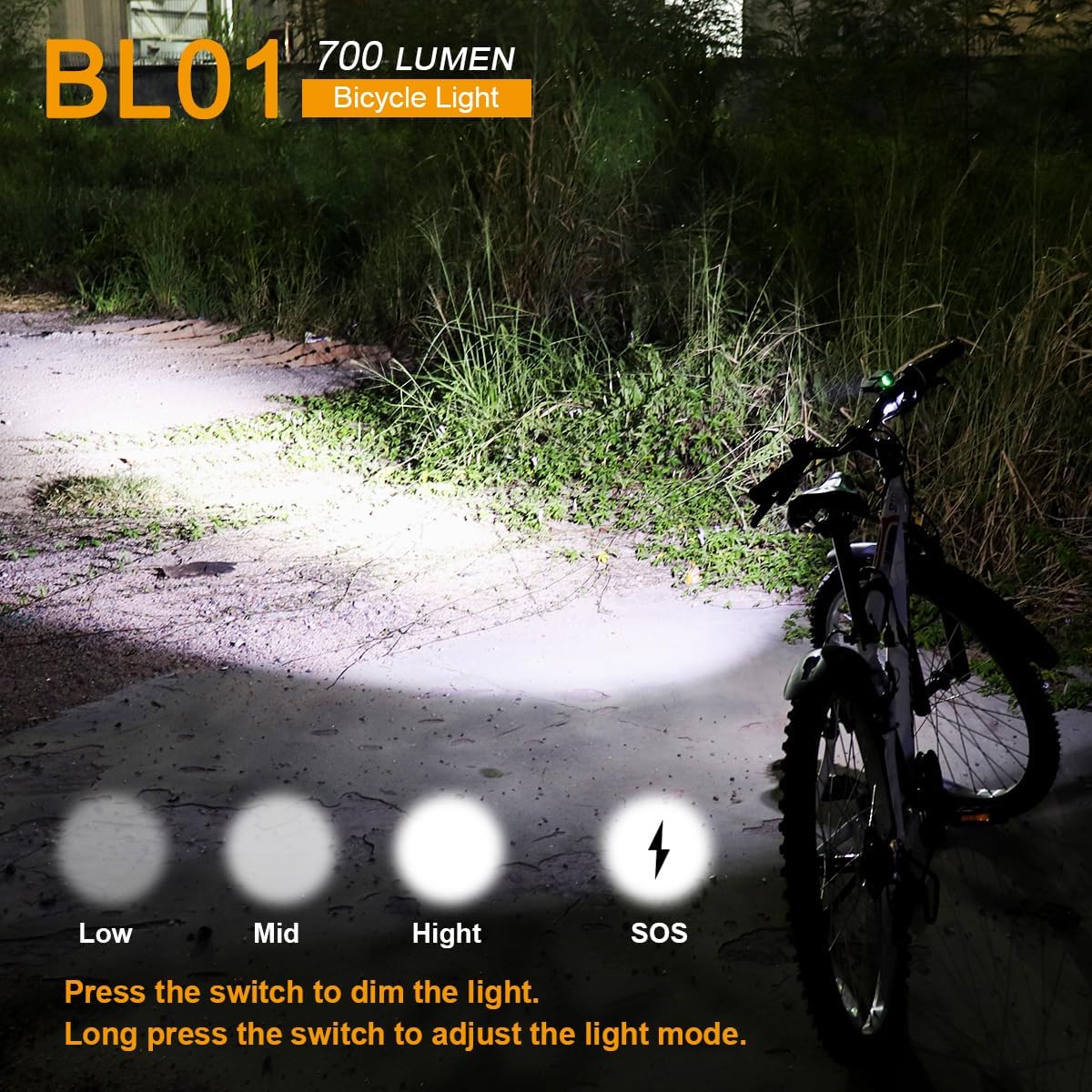 SecurityIng Waterproof 700 Lumens LED Bicycle Light 4 Modes Super Bright Bike Lamp Headlight + 8.4V Rechargeable Battery Pack + Charger for Camping, Cycling, Hiking, Riding