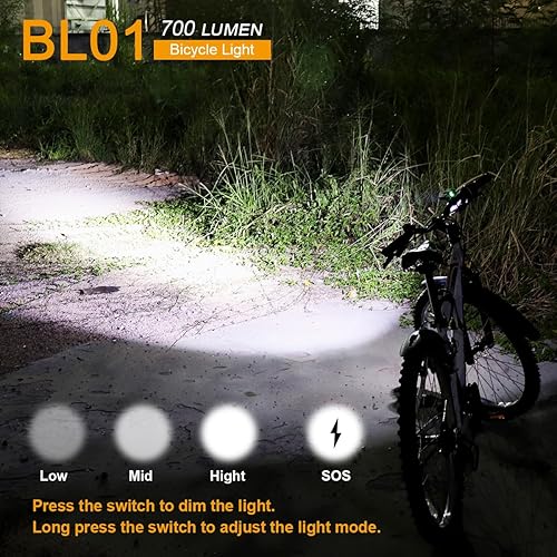 Miniatura 4 de SecurityIng Luz LED impermeable de 700 lúmenes para bicicleta, 4 modos, lámpara de bicicleta súper brillante + batería recargable de 8.4 V +