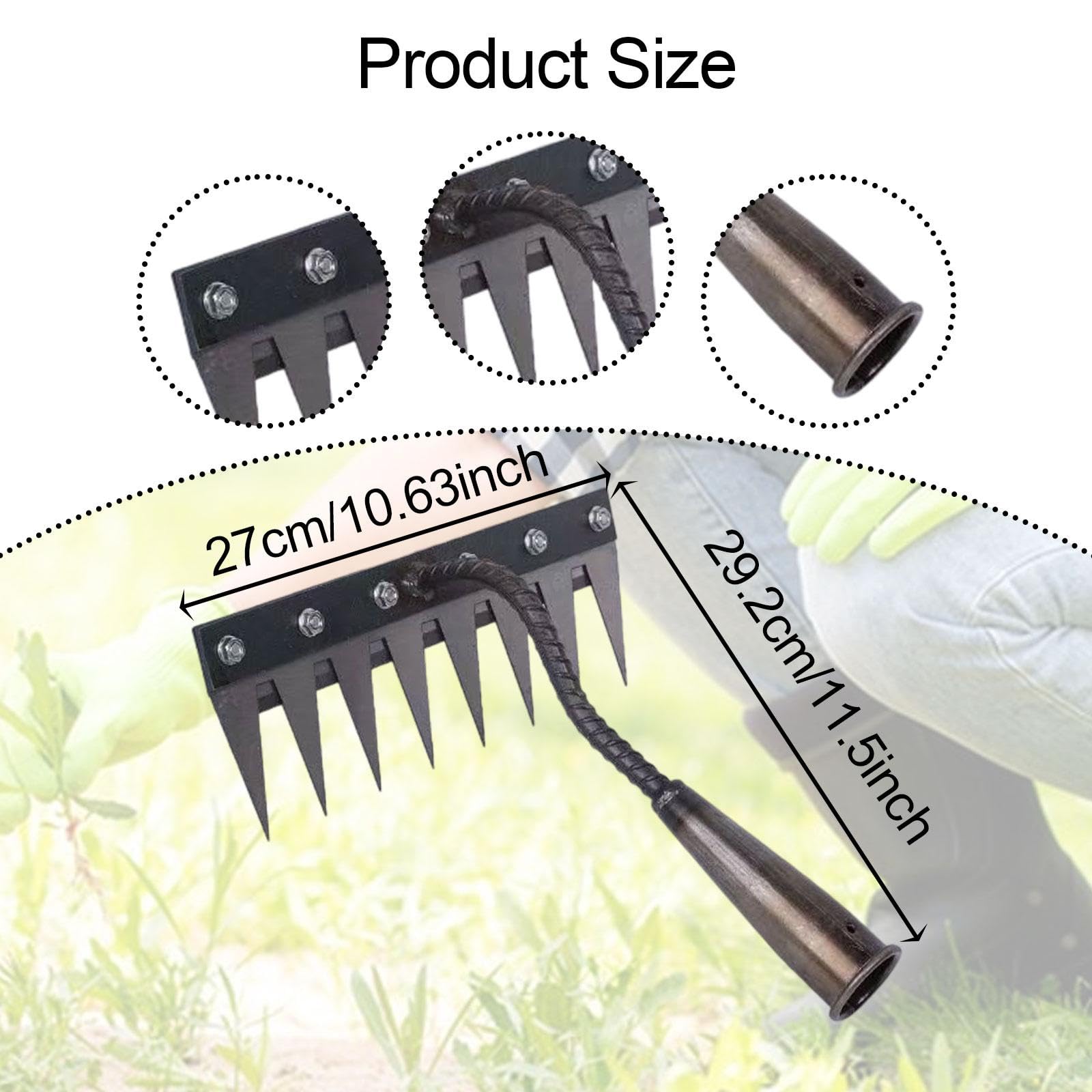 Azada de jardín, rastrillo de Mano de Metal, Herramienta de deshierbe para Plantar, Cultivar, excavar, arar y hortalizas, 8 Dientes.