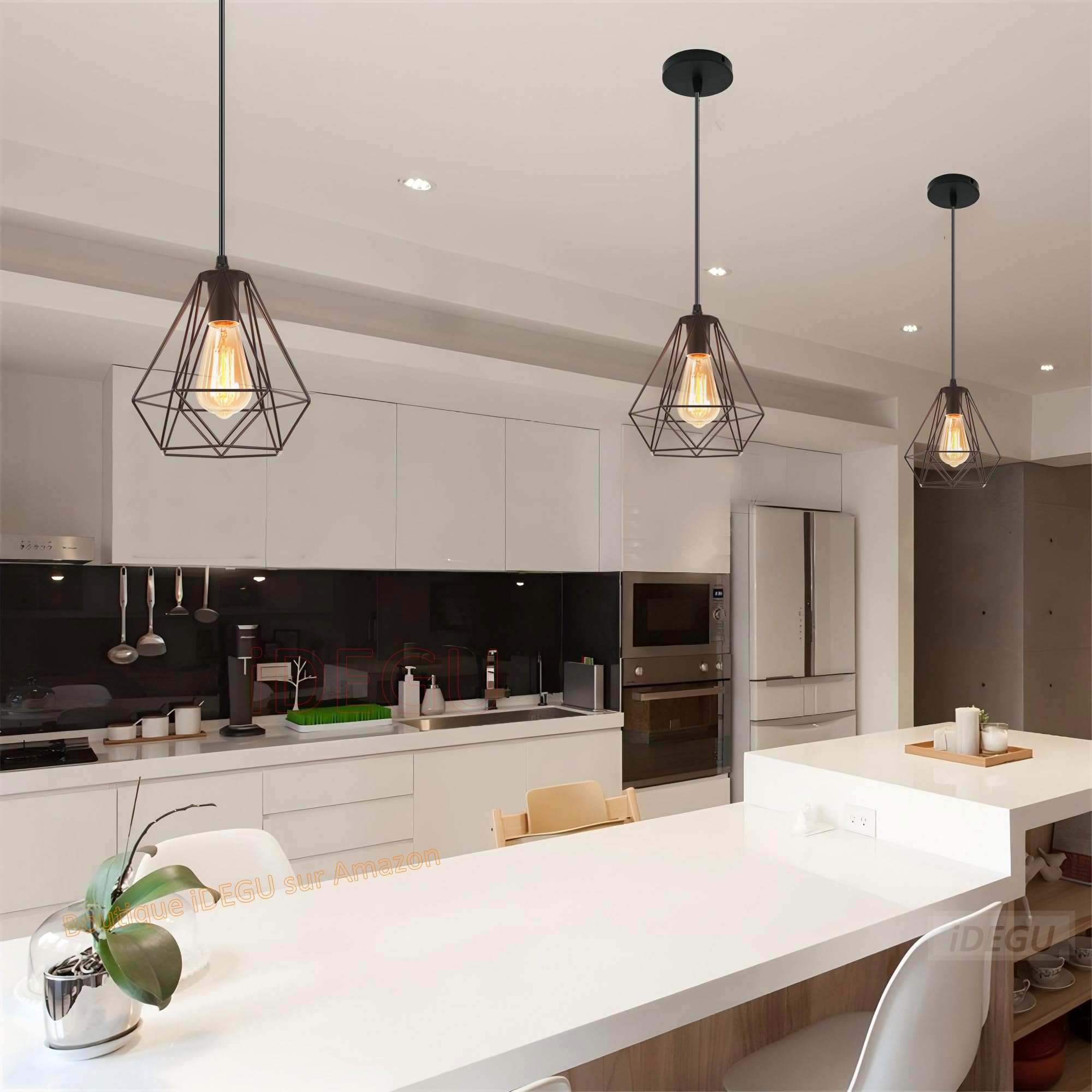 iDEGU set di 2 lampade a sospensione in stile vintage metallo lampadario a sospensione in forma di gabbia diamante, 20cm, Nero