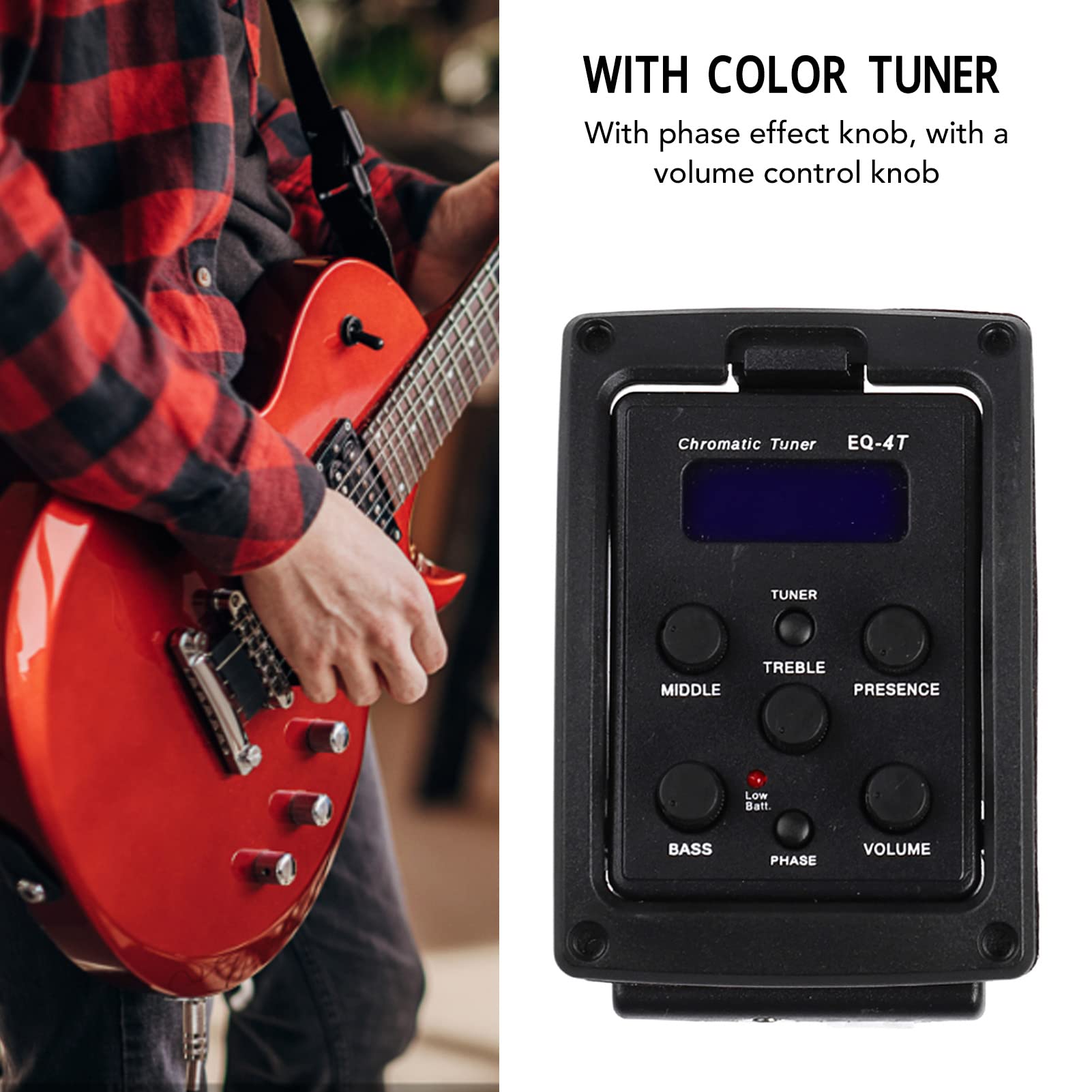 Égaliseur De Guitare 4 Bandes, EQ De Micro Portable 4 Bandes, Boîtier En Plastique, égaliseur De Guitare, Accordeur De Couleur, Pédale D'effet De Guitare, Accessoires De Basse Pour la Performance