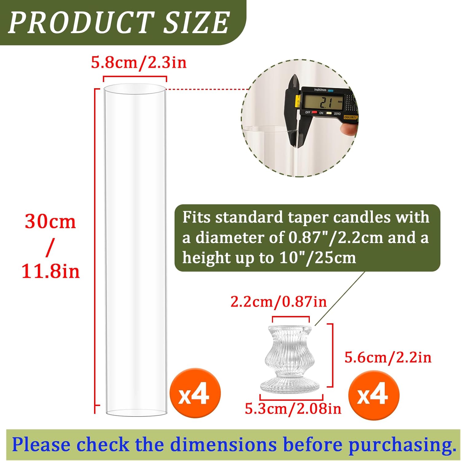 Hurricane Glass Candle Holders 4Pcs Fluted Candlestick Holders for Taper Candles with Cylinder Covers Crystal Candle Sticks Holder Decor for Wedding Birthday Christmas Table Decoration - Image 3