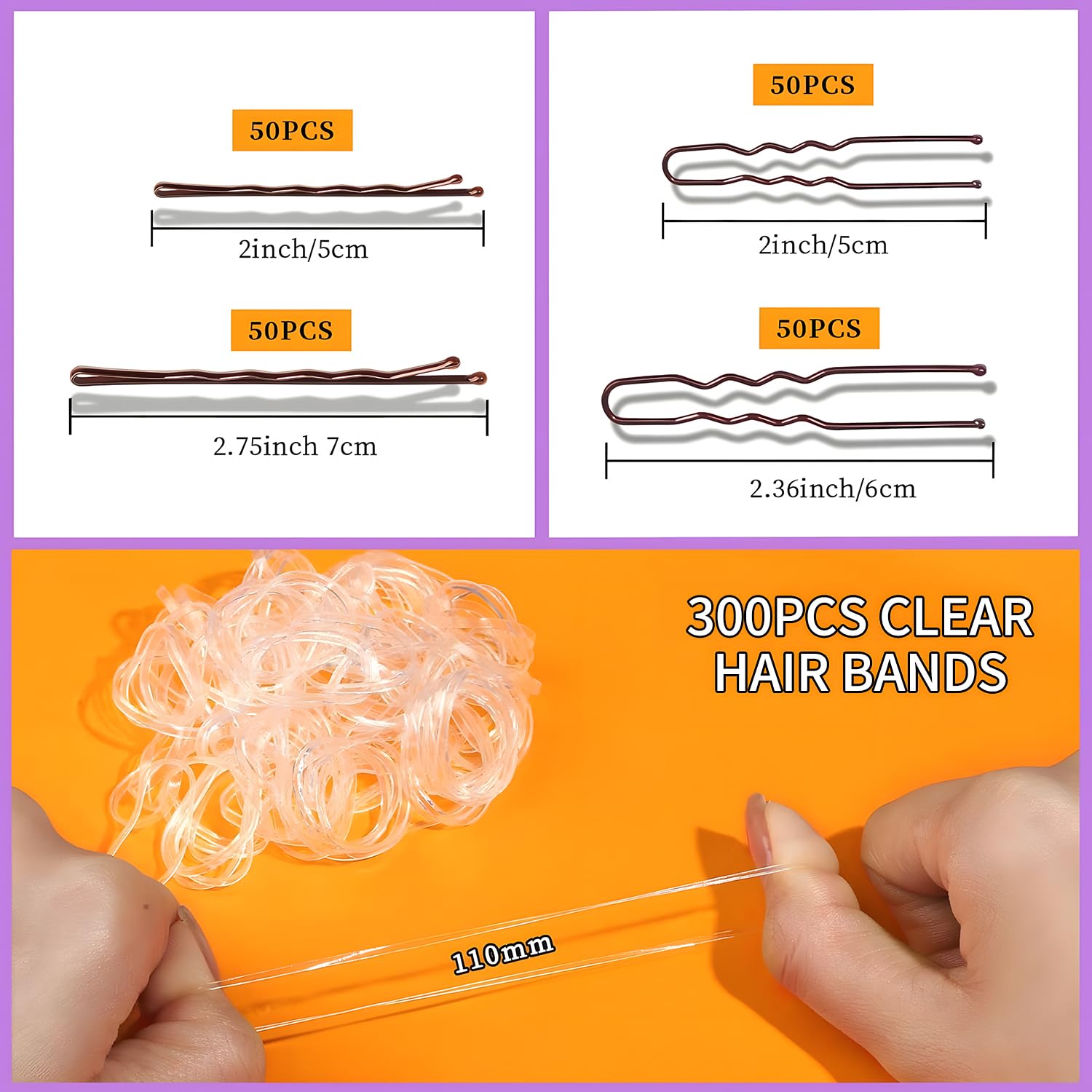 500 Pezzi Forcine per Capelli Mollette per Capelli U Fermagli per Capelli 2" 2.36", Bobby Pins 2" 2.75", Cerchietti Trasparenti per Capelli con Scatola Di Stoccaggio per Acconciature da Donna(marrone)