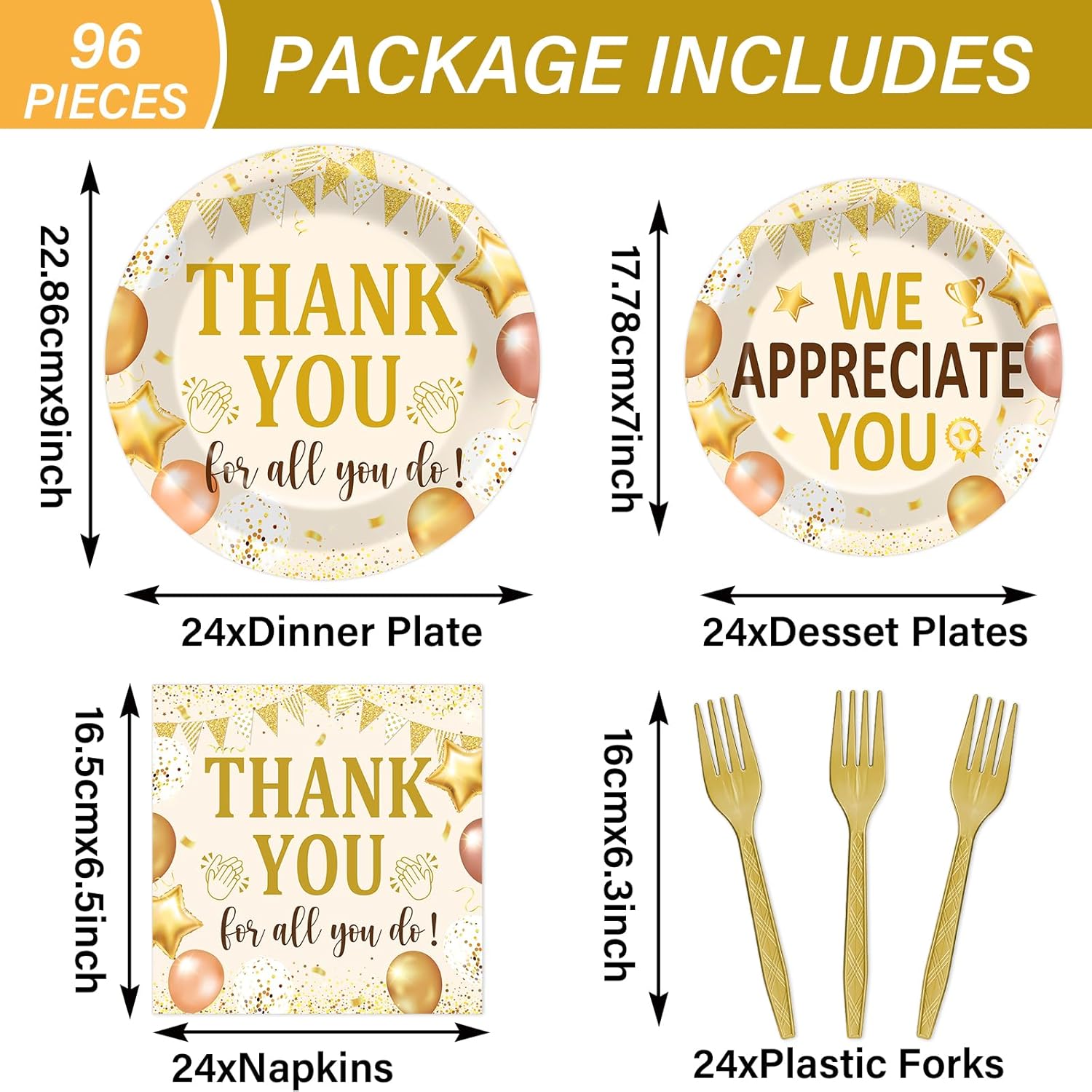 96Pcs We Appreciate You Party Plates and Napkins Employee Staff Appreciation Plates Thank You Theme Party Disposable Thankful Tableware Set for 24 Guests Staff Teacher Doctor Pastor Favors Supplies - Image 2