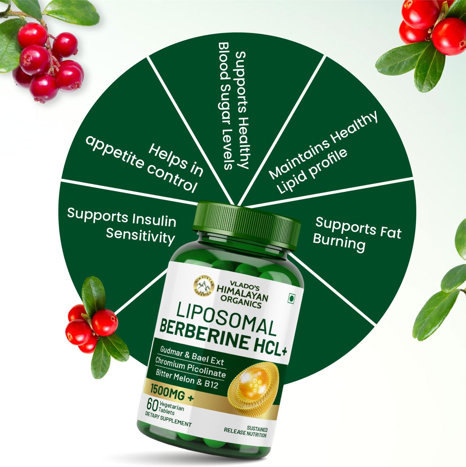 Vlado's Himalayan Organics Liposomal Berberine HCL+ 1500mg+ with Piperine, Chromium , Bitter Melon, Bael, Gudmar & Vitamin B12 |For Metabolism, Hormonal Balance, Healthy Blood Sugar & Cholesterol Levels | 60 Veg Tablets 4