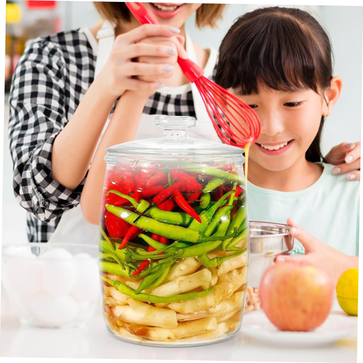 TOYANDONA Pot à Biscuits et Bocal à Cornichons Transparent Bocal de Conservation Hermétique avec Couvercle Récipient Pratique pour Cuisine