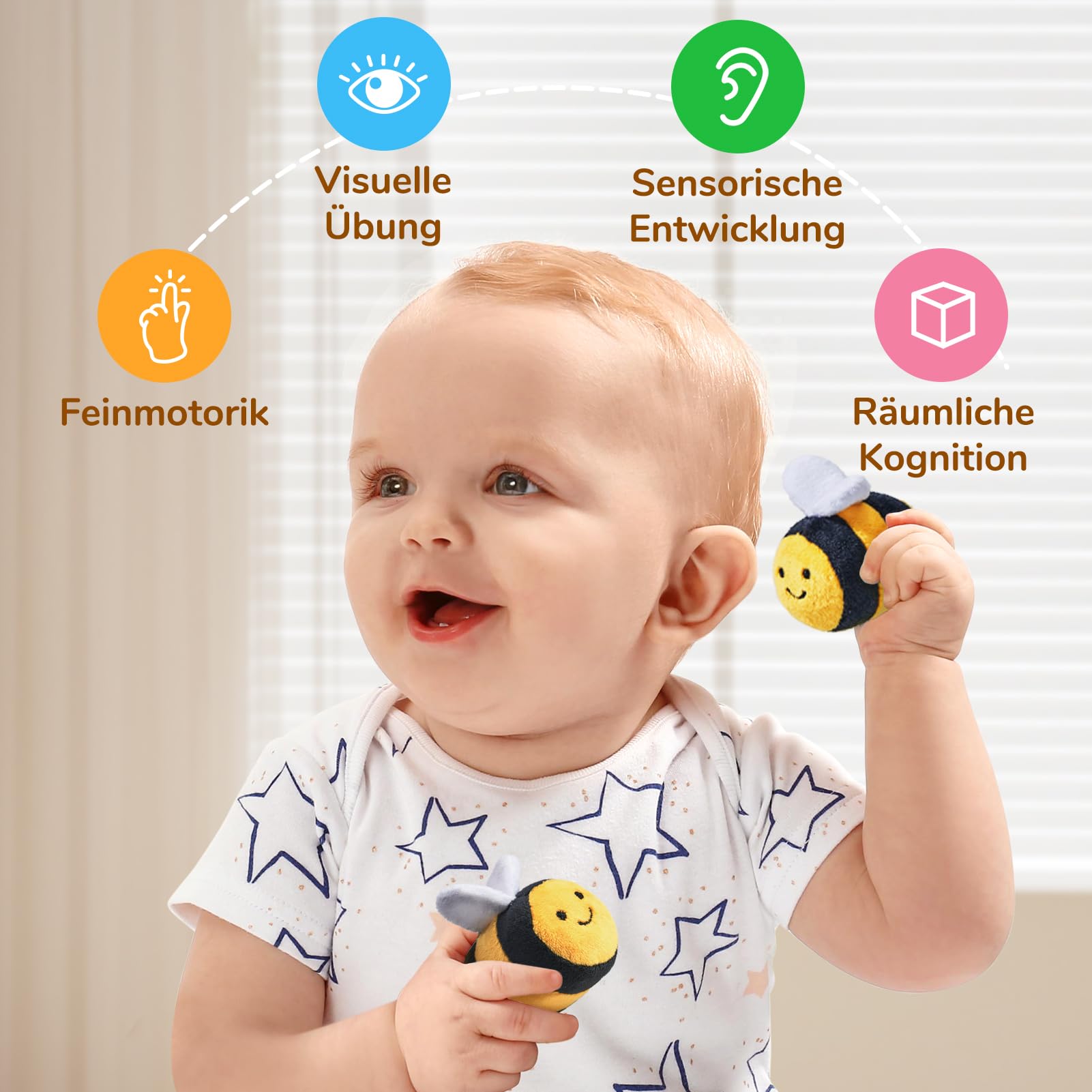 JoyCat Baby Spielzeug 6-12 Monate, Sensorik Spielzeug Baby Bienenstock mit 5 Bienen Spielzeug, Rassel, Spiegel, Montessori BabySpielzeug, Motorikspielzeug Geschenke für 6 8 9 12 Monate